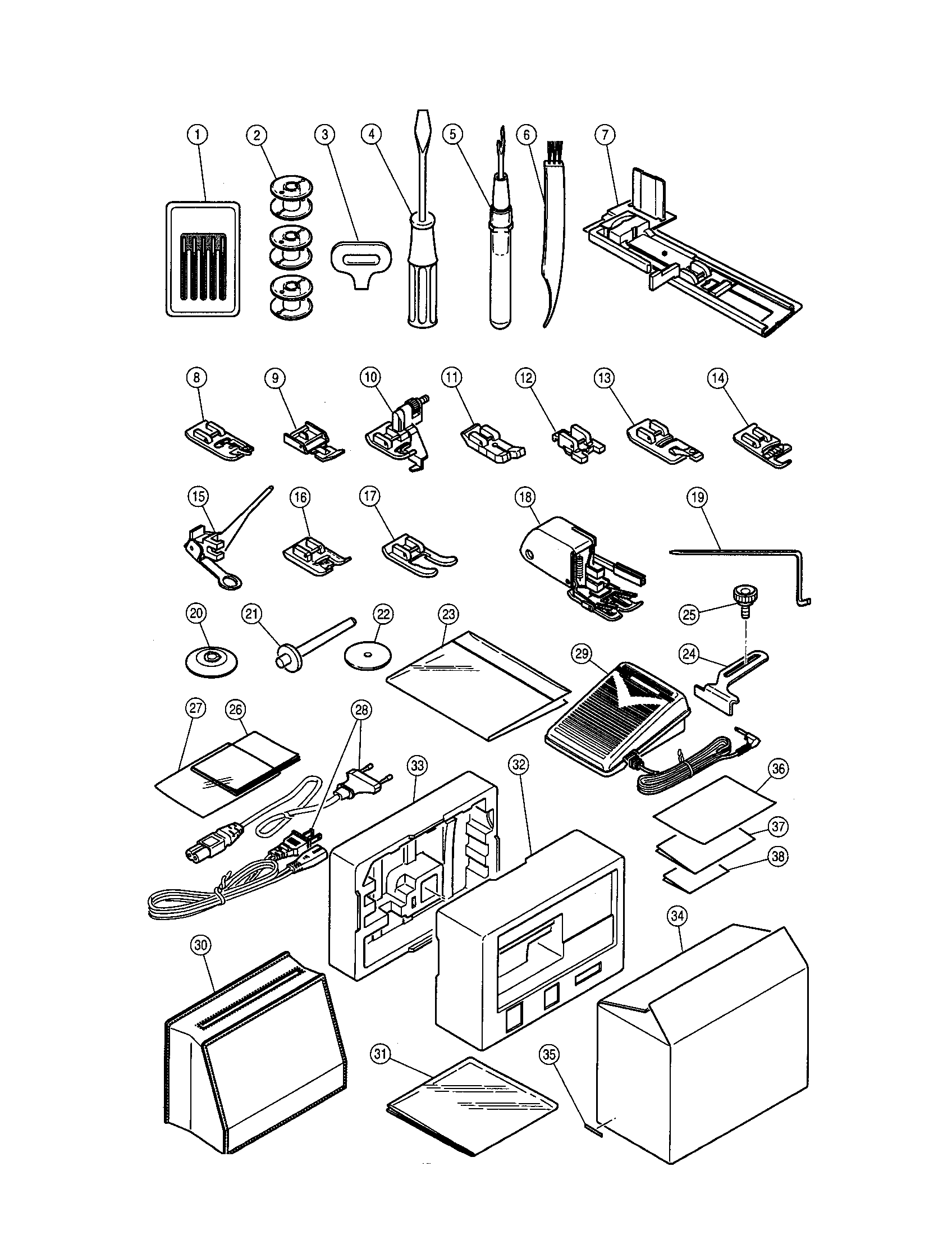 Singer 9940 accessory set diagram