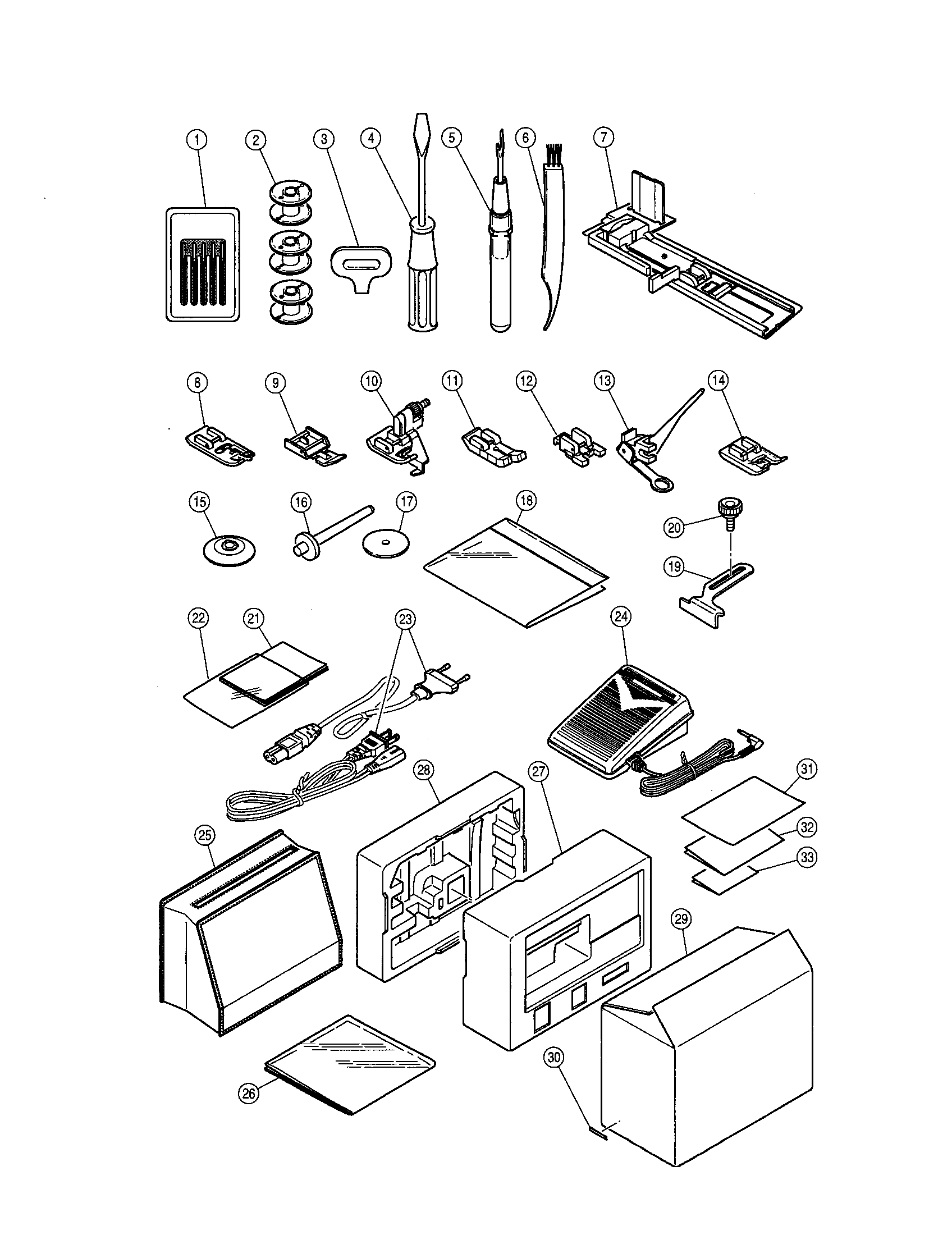 Singer 9920 accessory set diagram