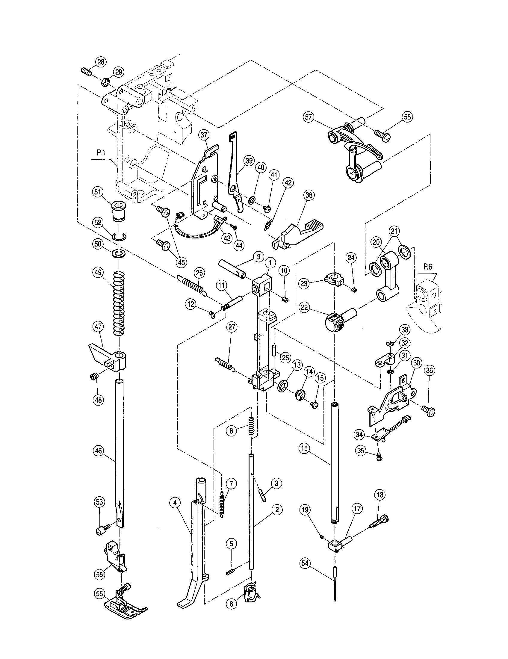 Singer 9910 needle bar/z link bracket diagram