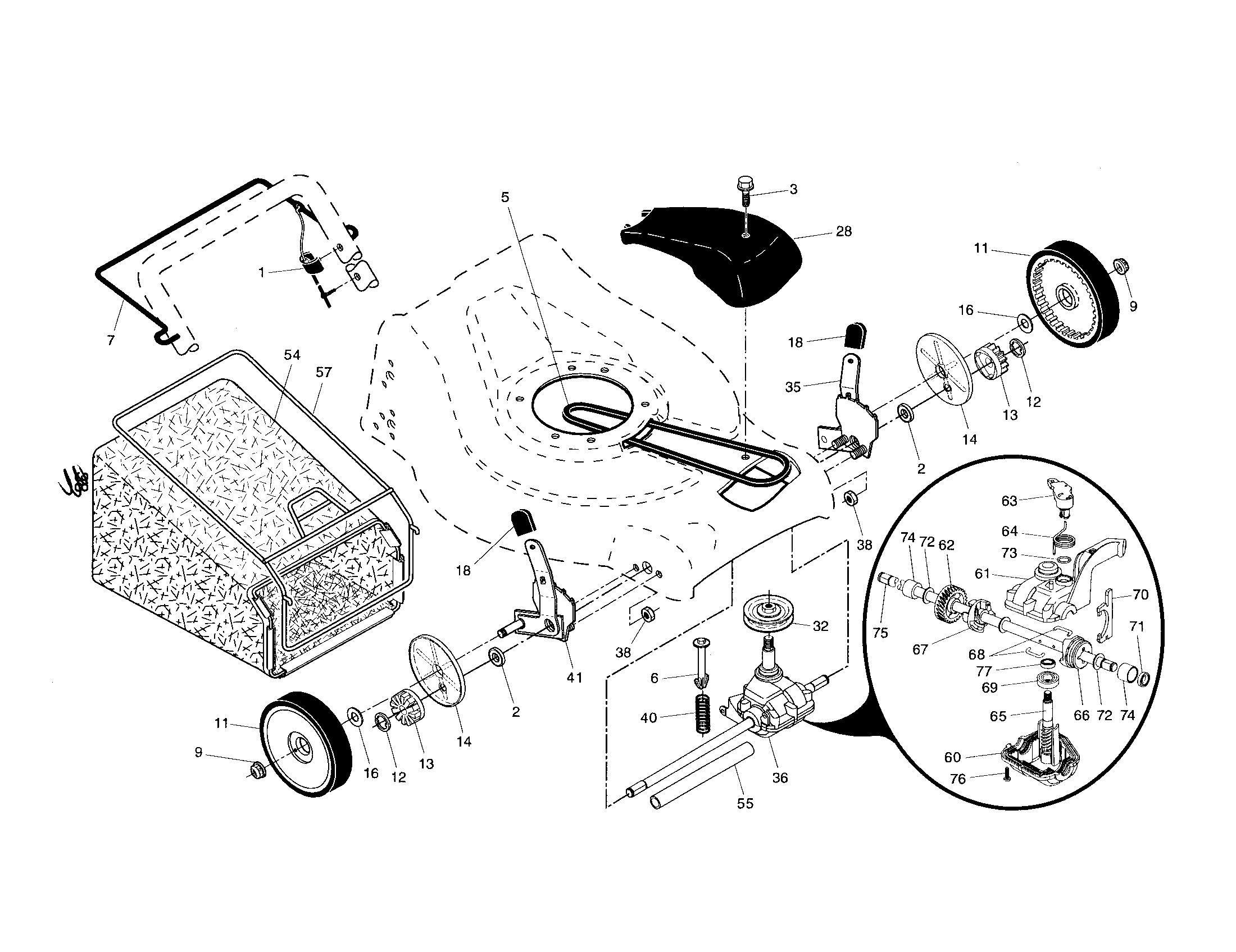 Craftsman 917376094 drive control/gear case/wheels diagram