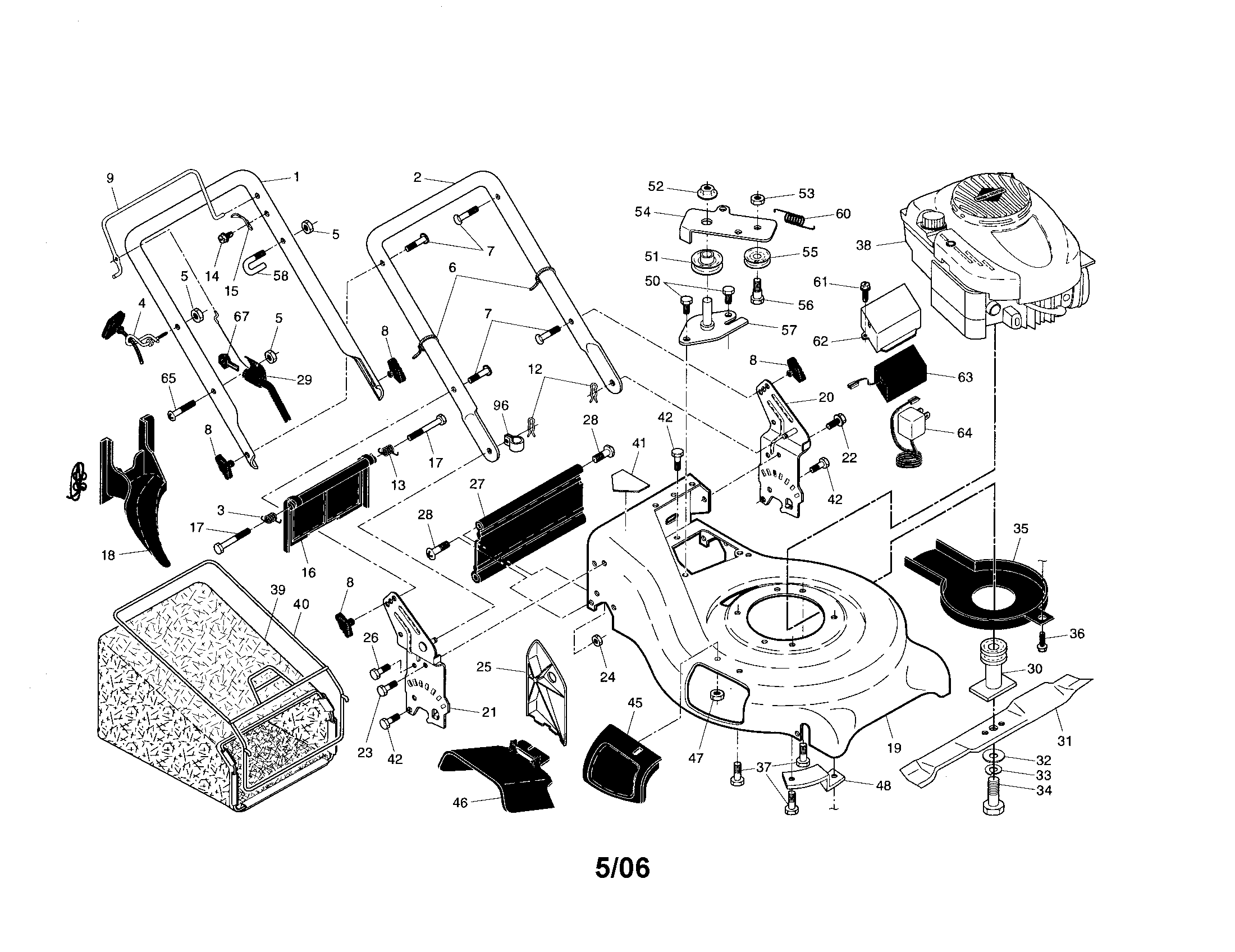 Craftsman 917370734 engine/housing/handle diagram