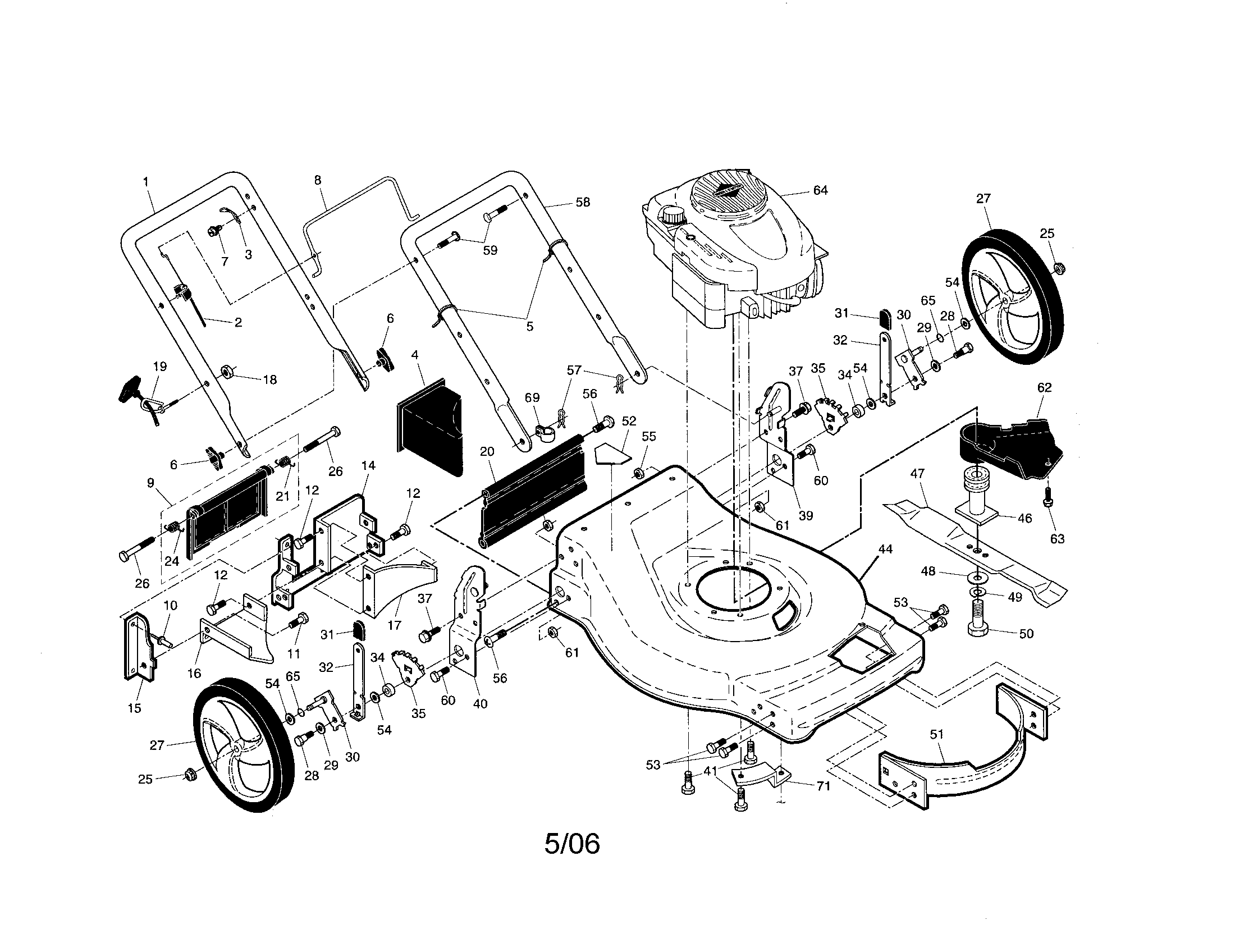 Craftsman 917376062 engine/housing/wheels diagram