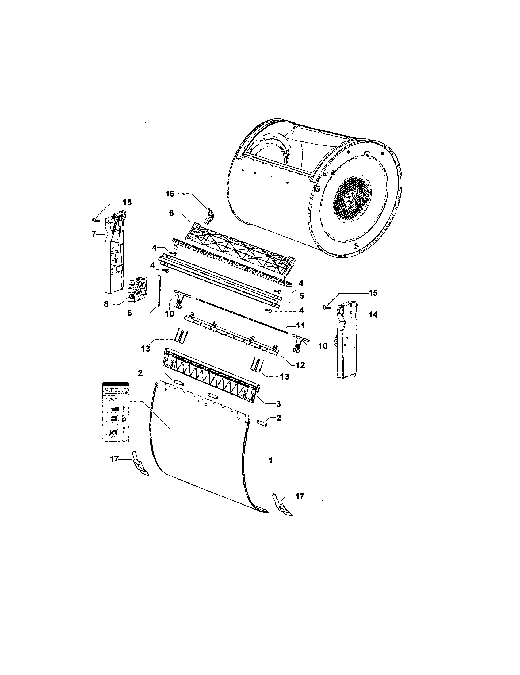 Fisher & Paykel DGIX2-96106B subdeck/drum door diagram