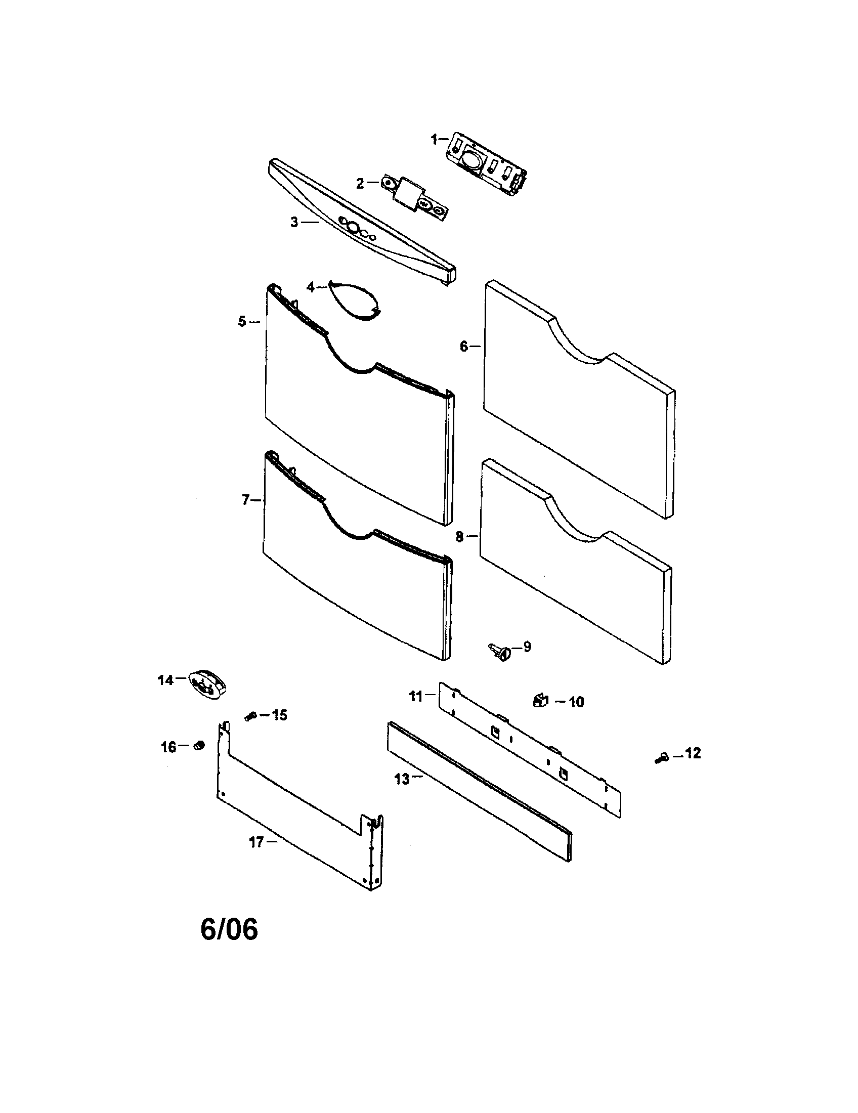 Fisher & Paykel DS601-87494 front panels and controls diagram