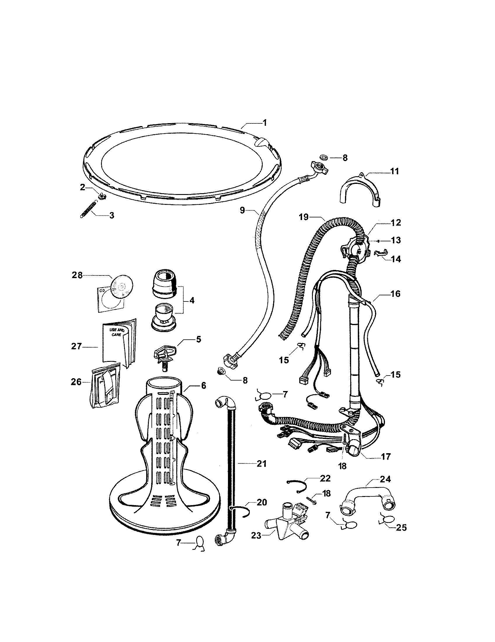 Fisher & Paykel IWL12-96154B agitator and hoses diagram