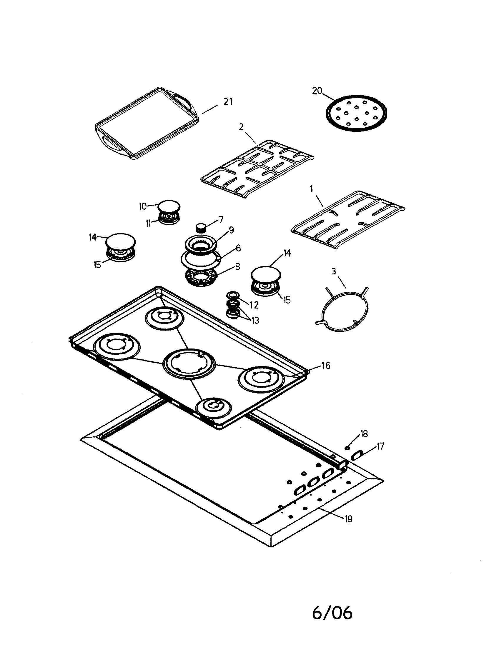 Fisher & Paykel GC913SS-88452A hob top diagram