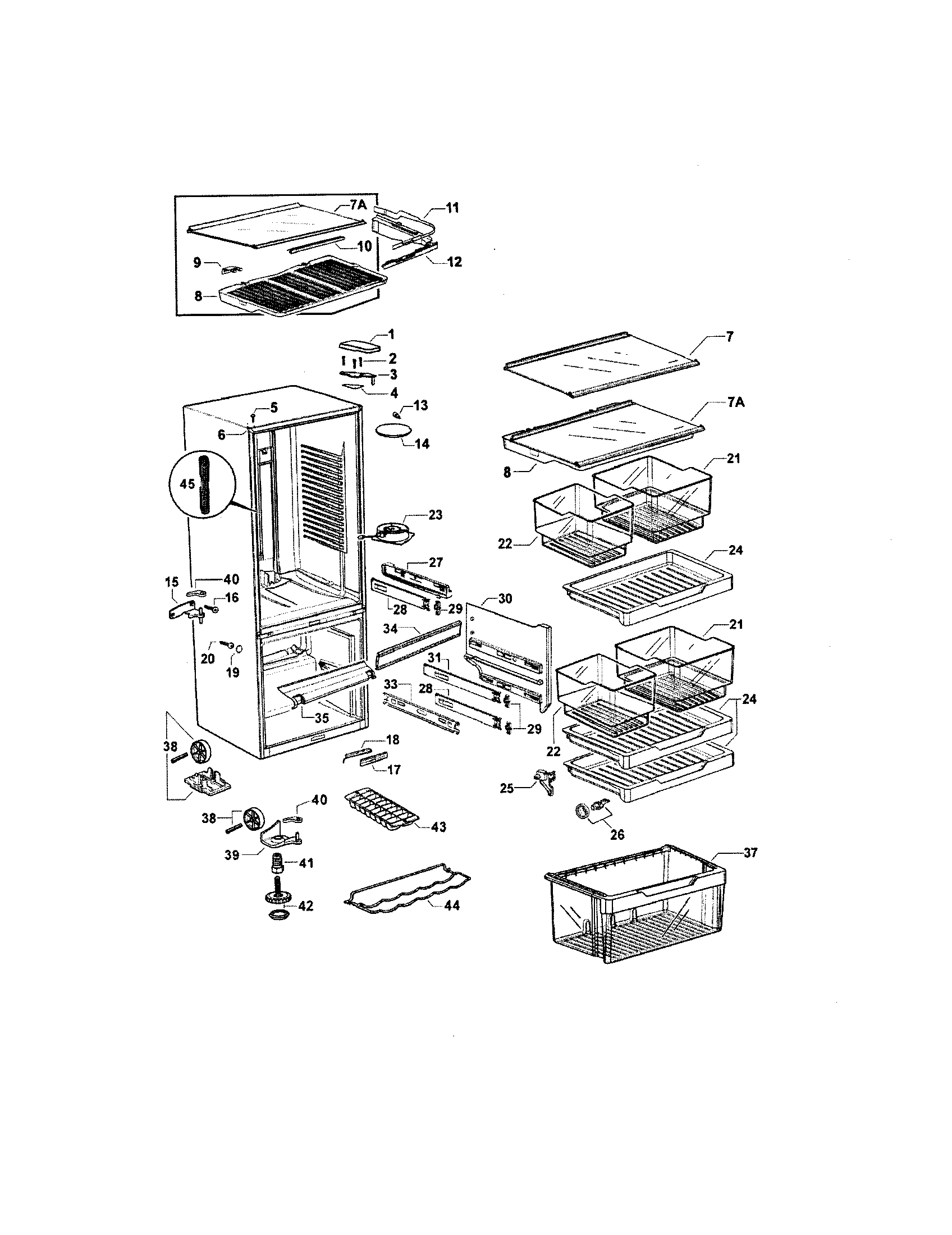 Fisher & Paykel E522A-21768A cabinet components diagram