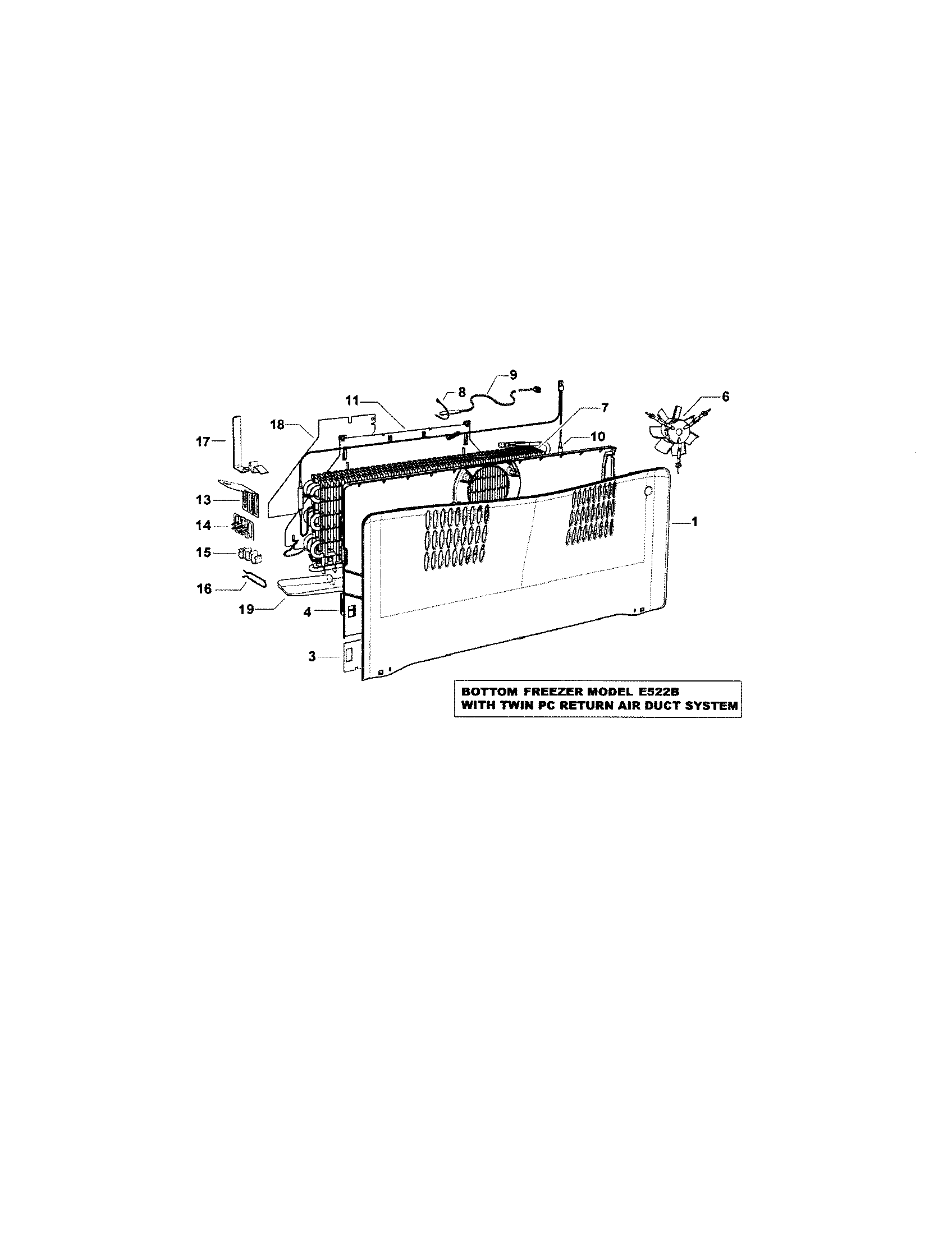 Fisher & Paykel E522A-21639A fan/covers/evaporators diagram