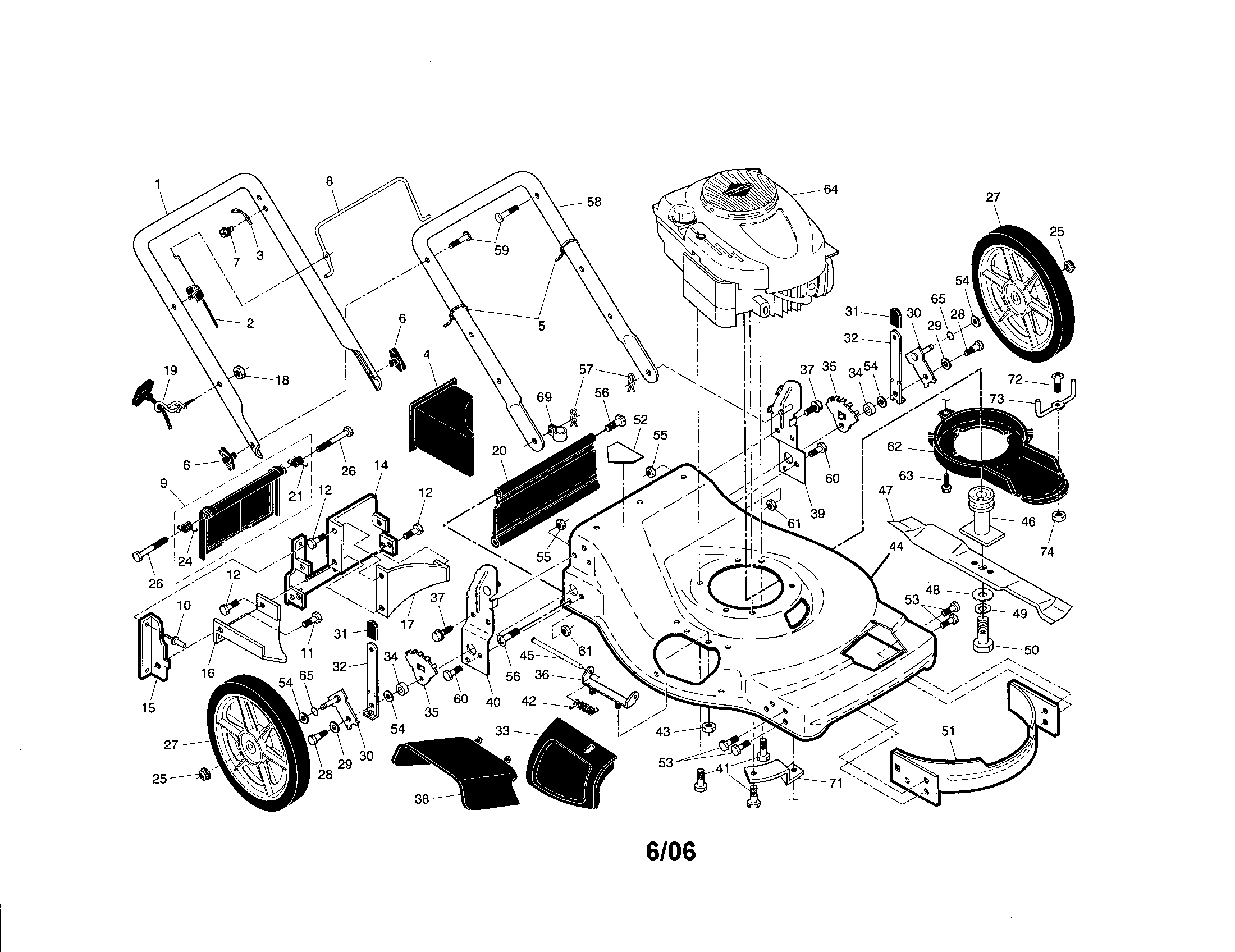 Craftsman 917376164 engine/housing/handle diagram