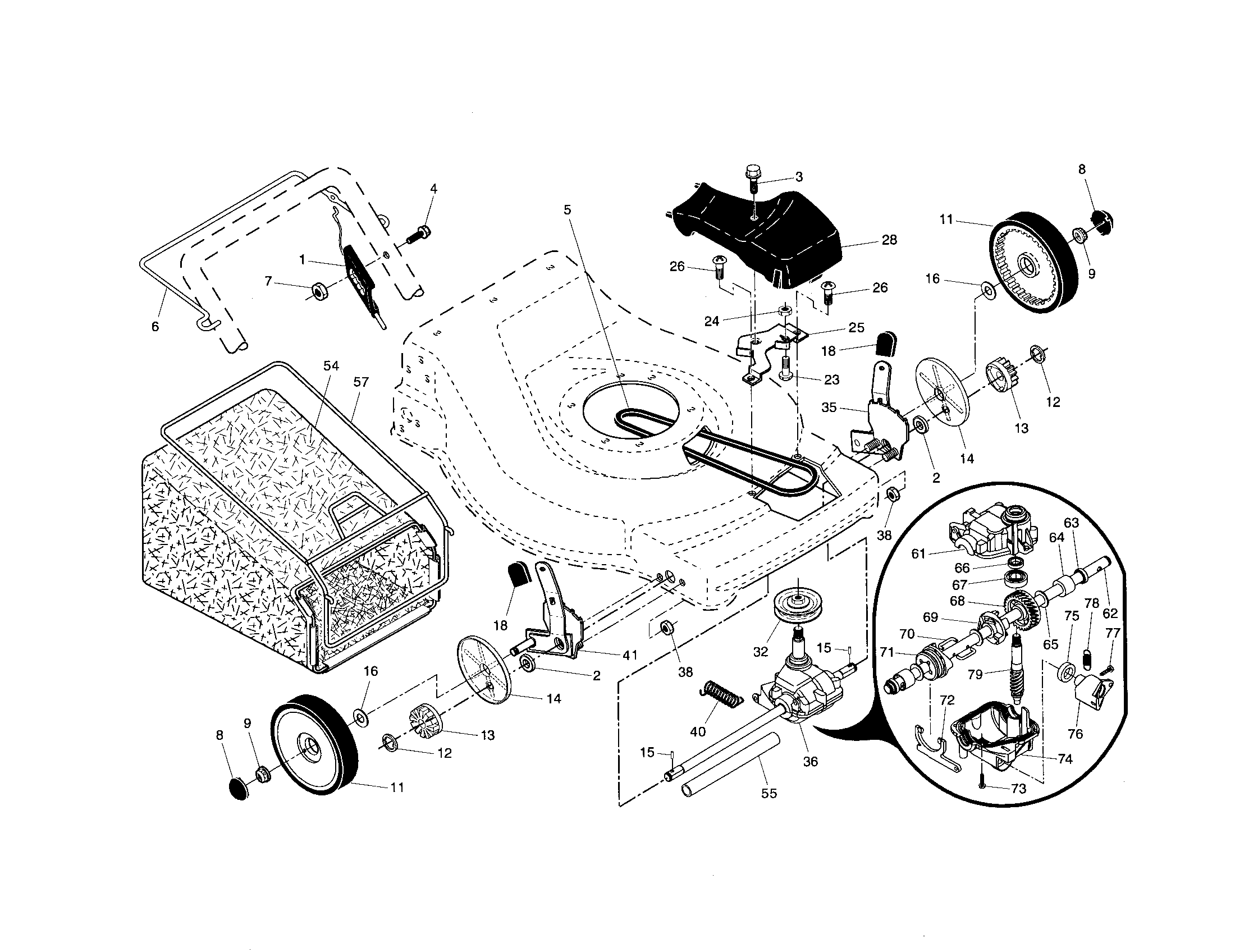 Craftsman 917376164 drive control/gearcase/wheels diagram