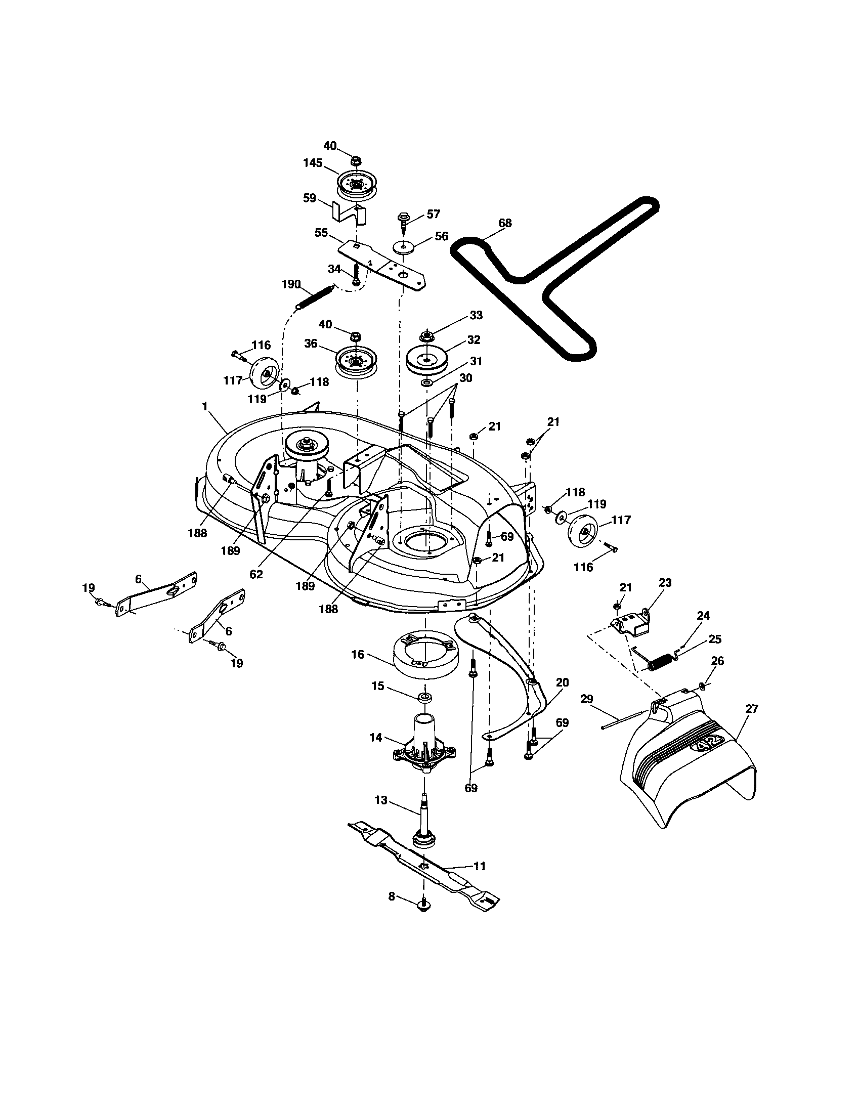 Husqvarna YTH20F42T mower deck diagram