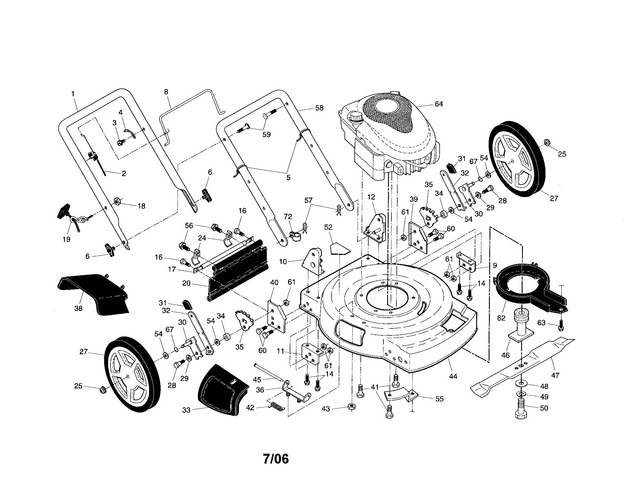 Poulan 96122001300 engine/housing/handle diagram