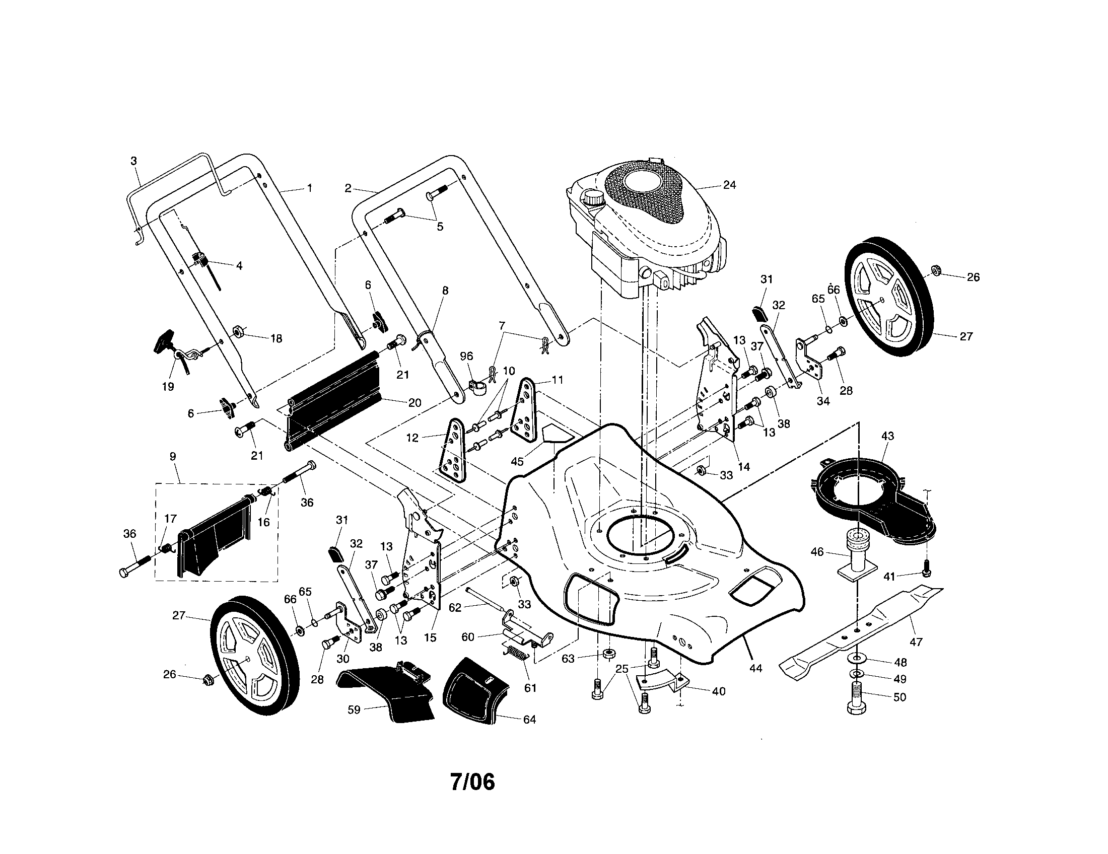 Poulan 96142002101 engine/housing/handle diagram