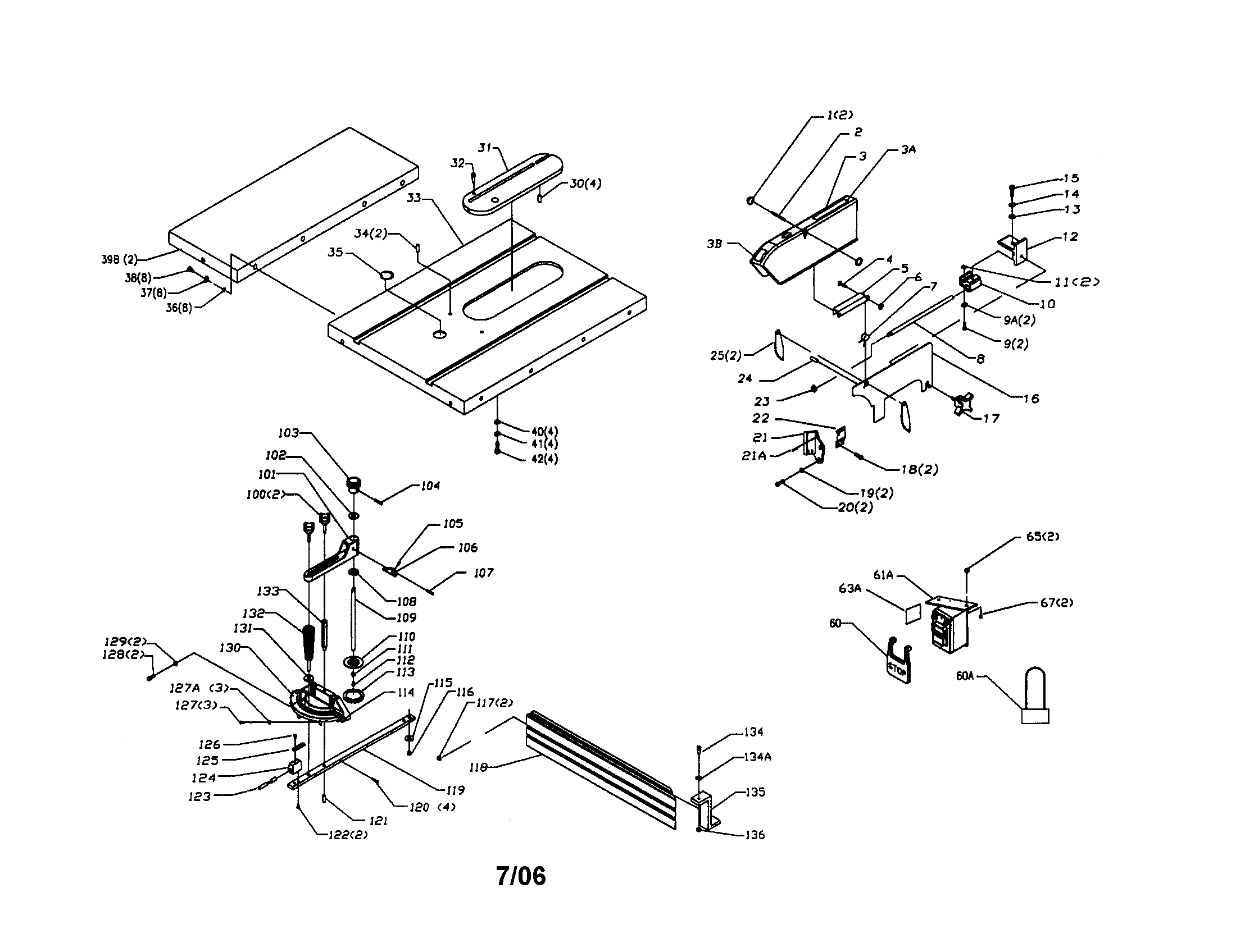 Craftsman 152221140 table assembly diagram