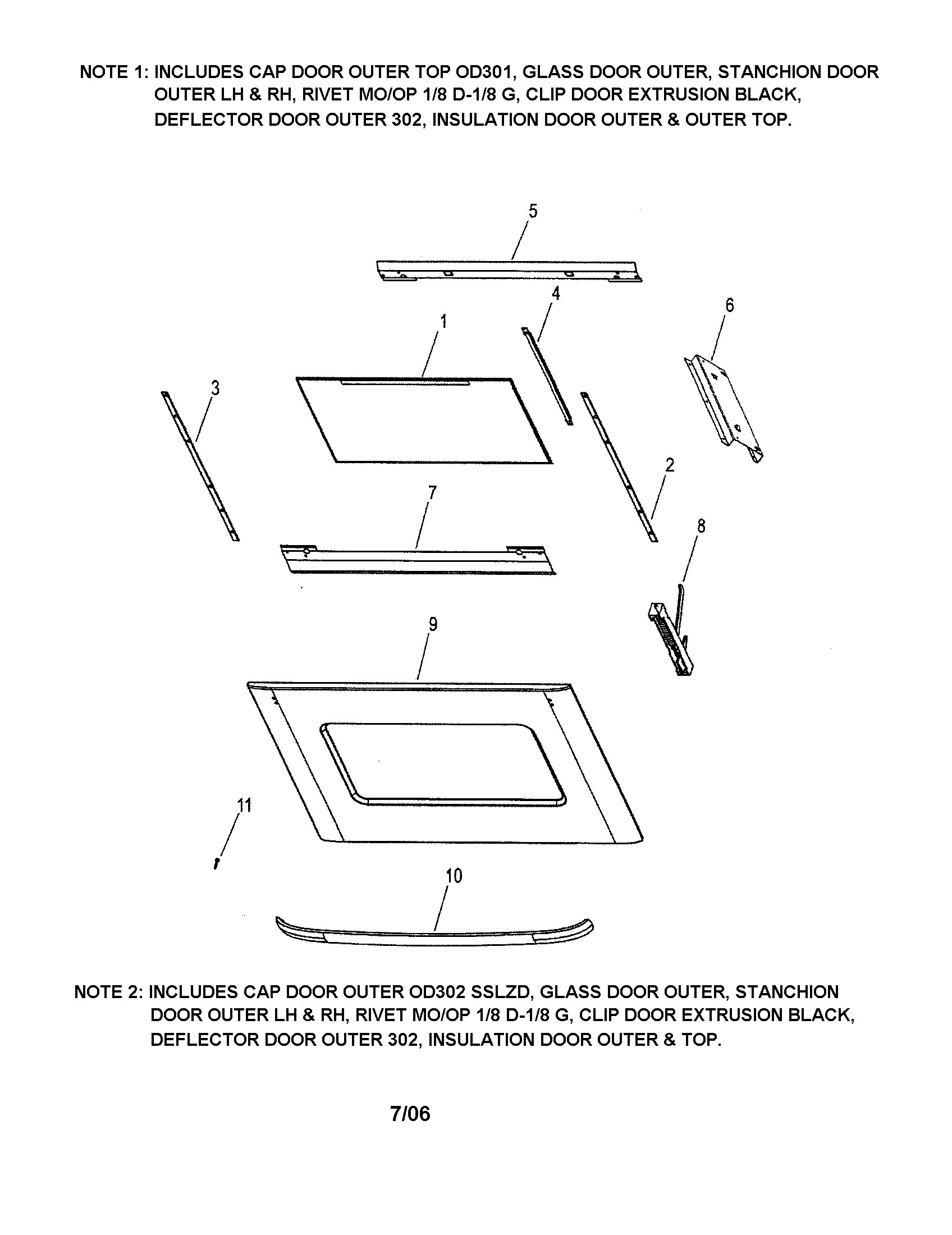 Fisher & Paykel OD302B outer door assembly diagram