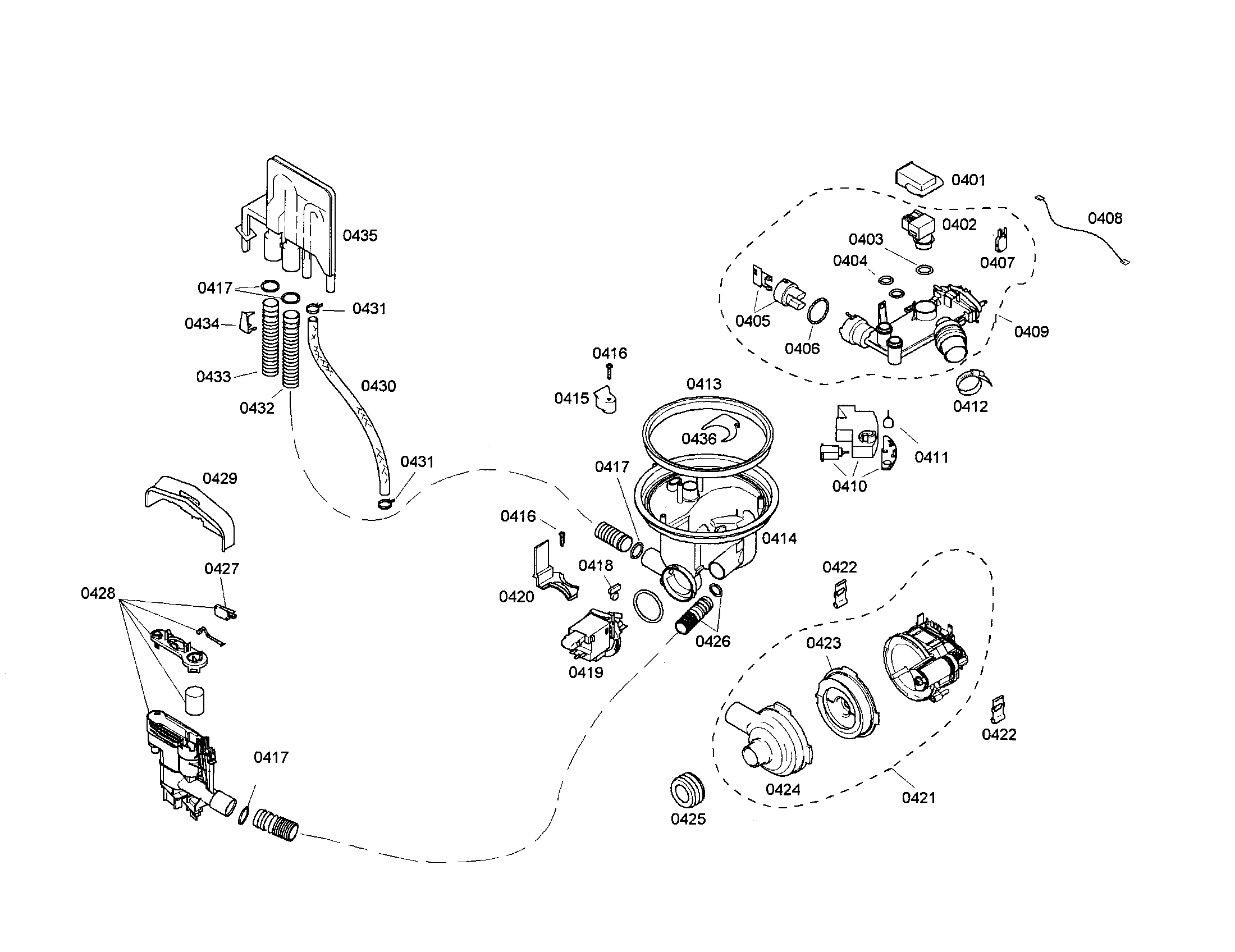 Bosch SHE47C02UC/21 pump circulation/sump diagram