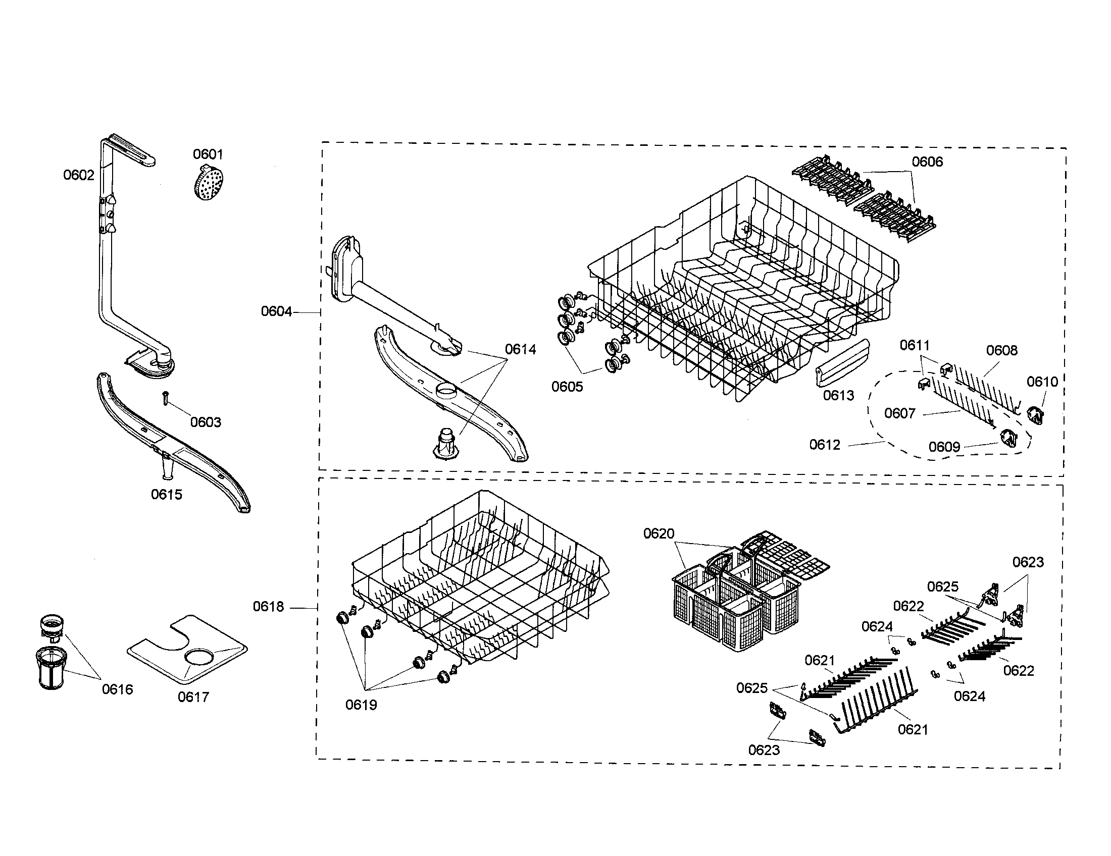 Bosch SHE47C02UC/21 upper/lower racks diagram
