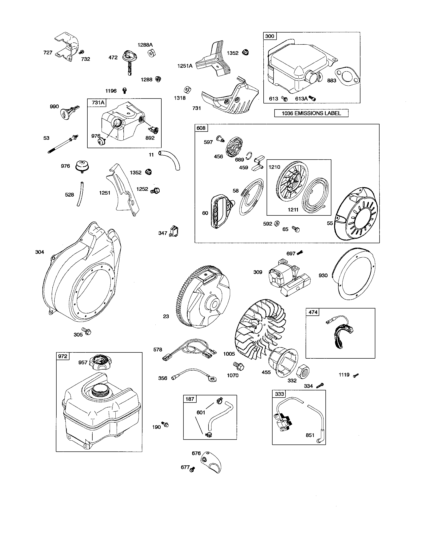 Craftsman 917881053 rewind starter/muffler/fuel tank diagram