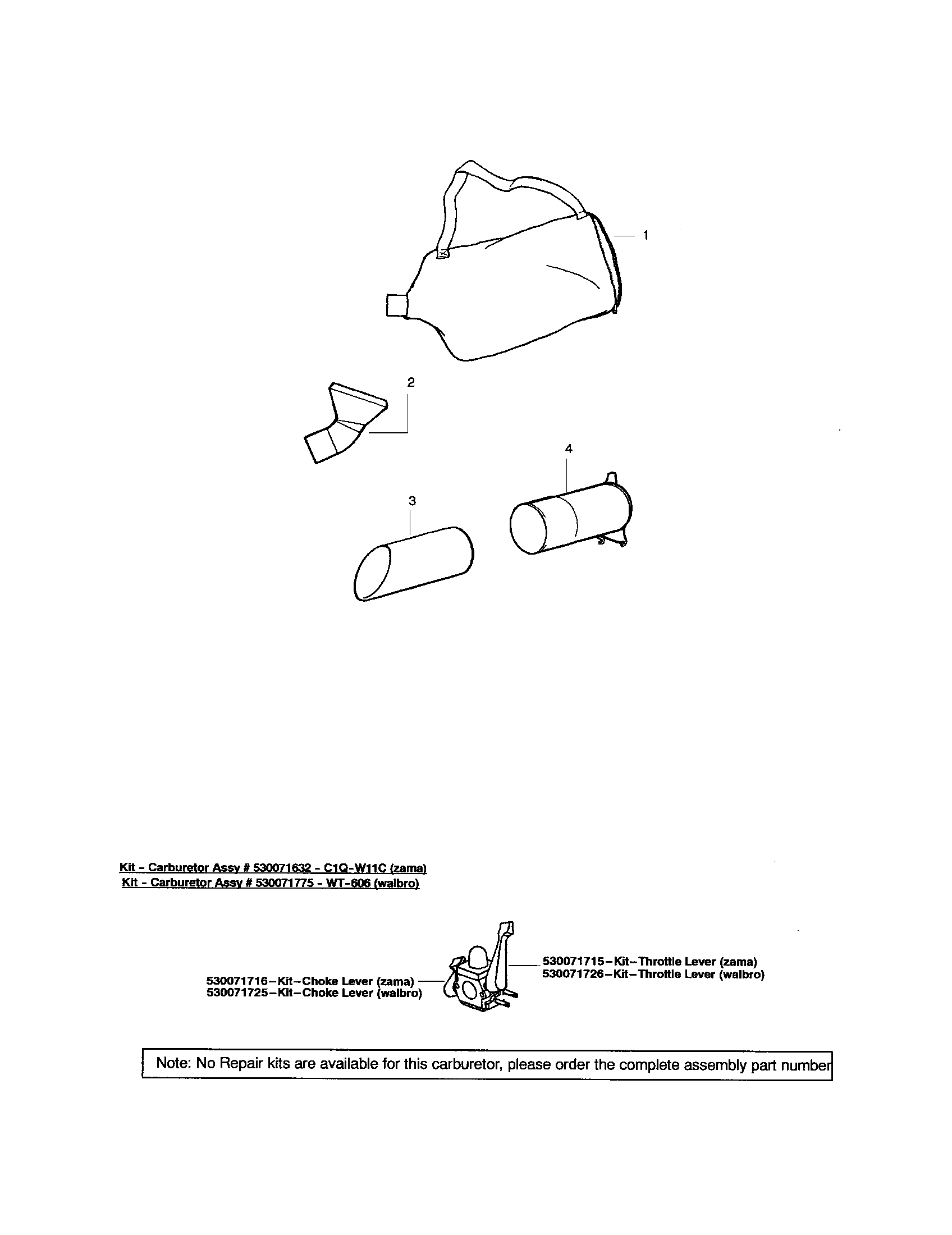 Poulan PPB2000LE TYPE 1 vacuum tube assembly diagram