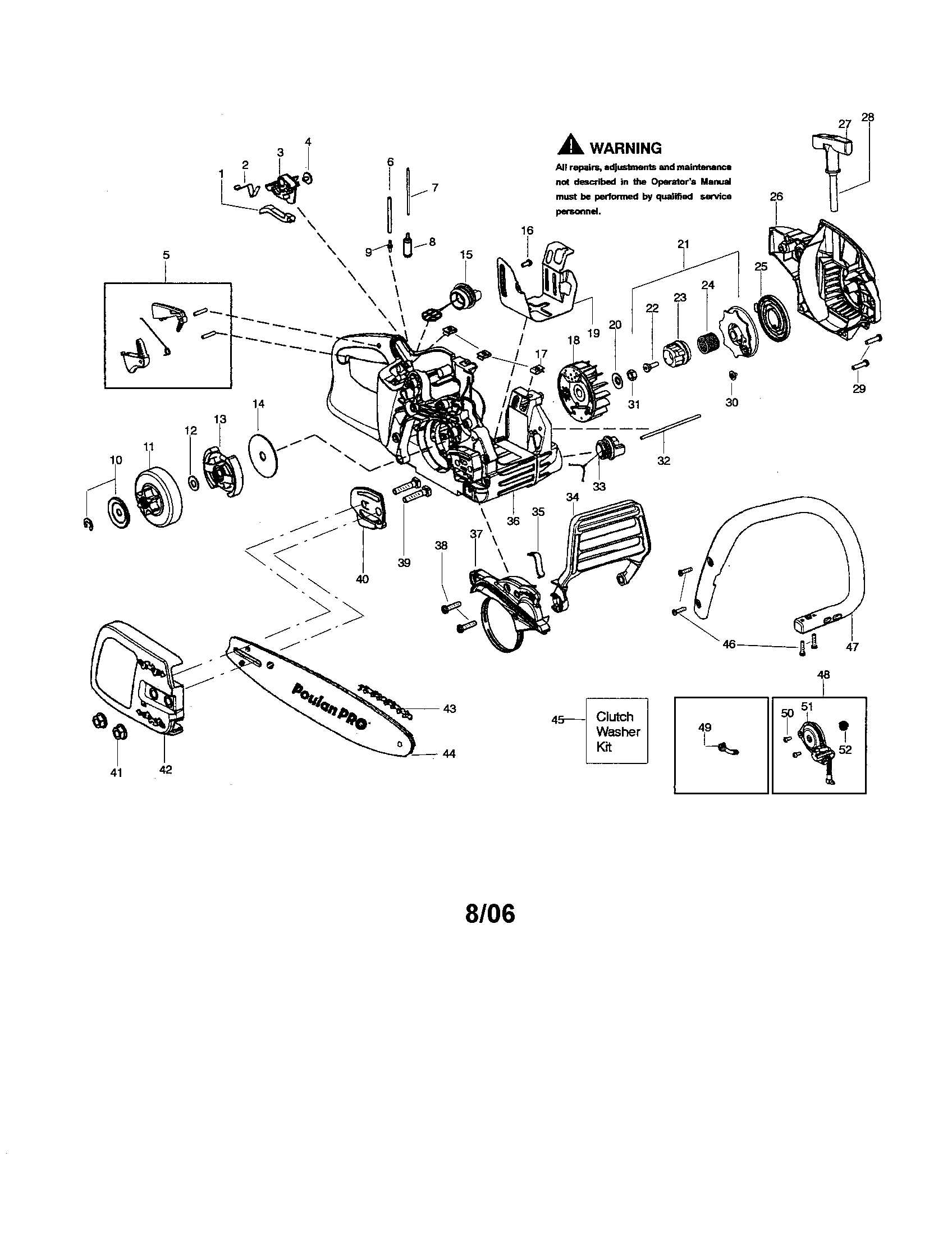 Poulan PP3816 TYPE 1 chassis/bar/handle diagram