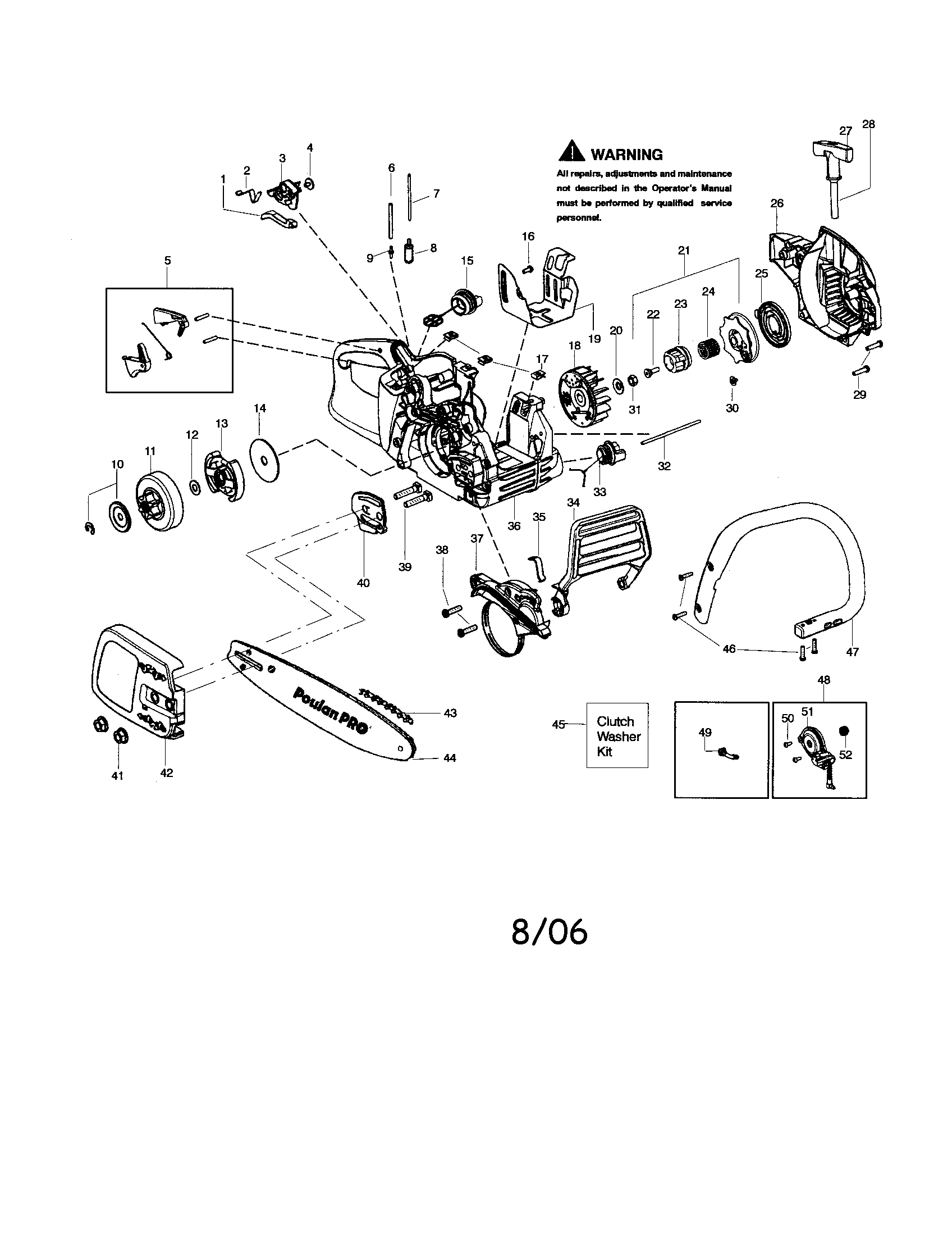 Poulan PP3816 TYPE 2 chassis/bar/handle diagram