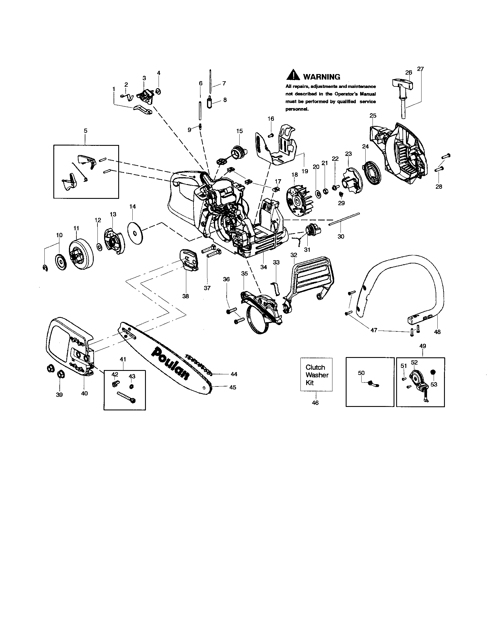 Poulan P3516PR TYPE 1 chassis/bar/handle diagram