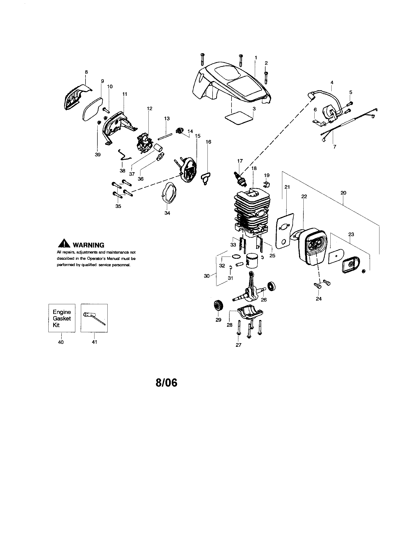 Poulan PPB4018 TYPE 1 shield/cylinder/crnakshaft diagram