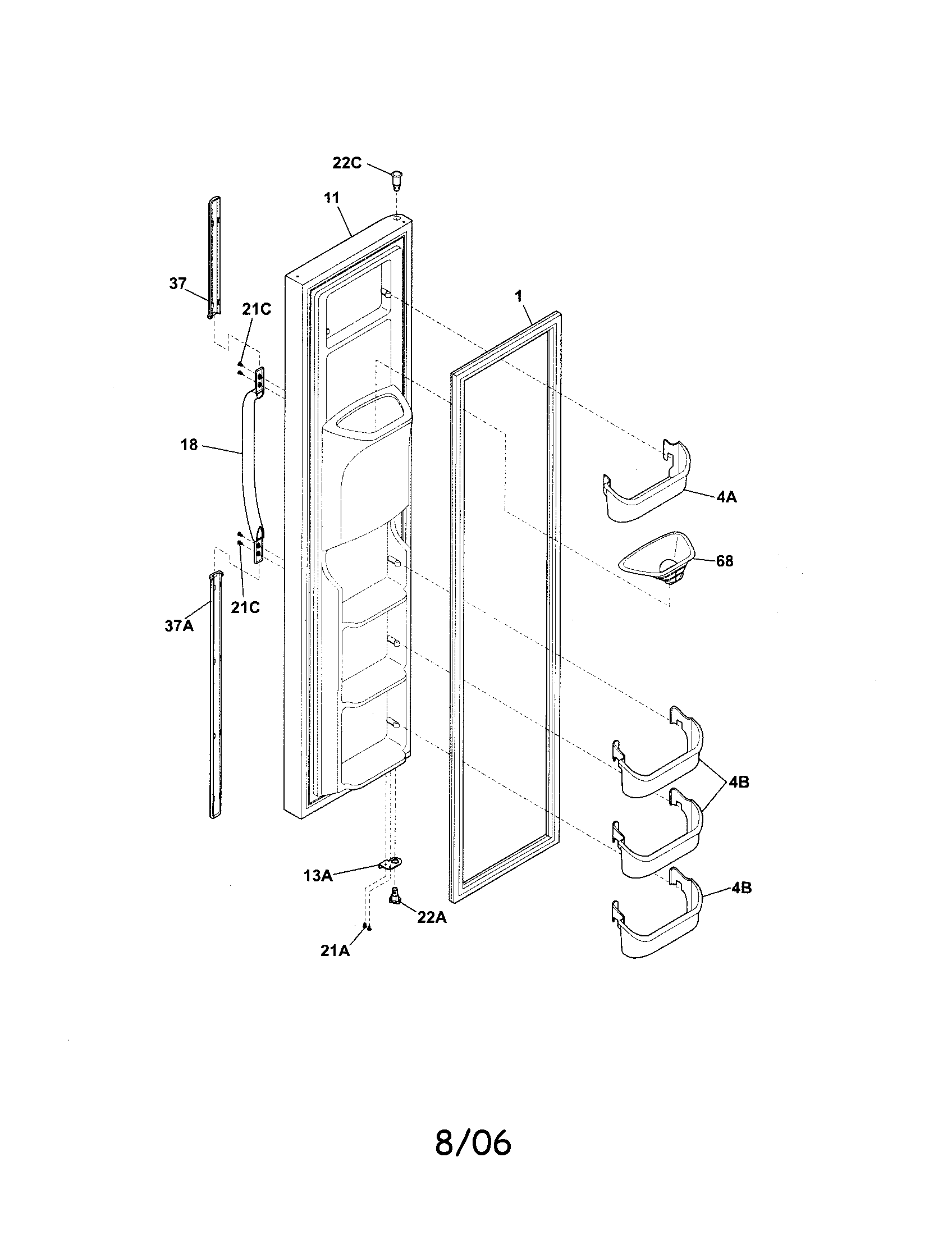 White-Westinghouse WRS26MF5ASJ freezer door diagram