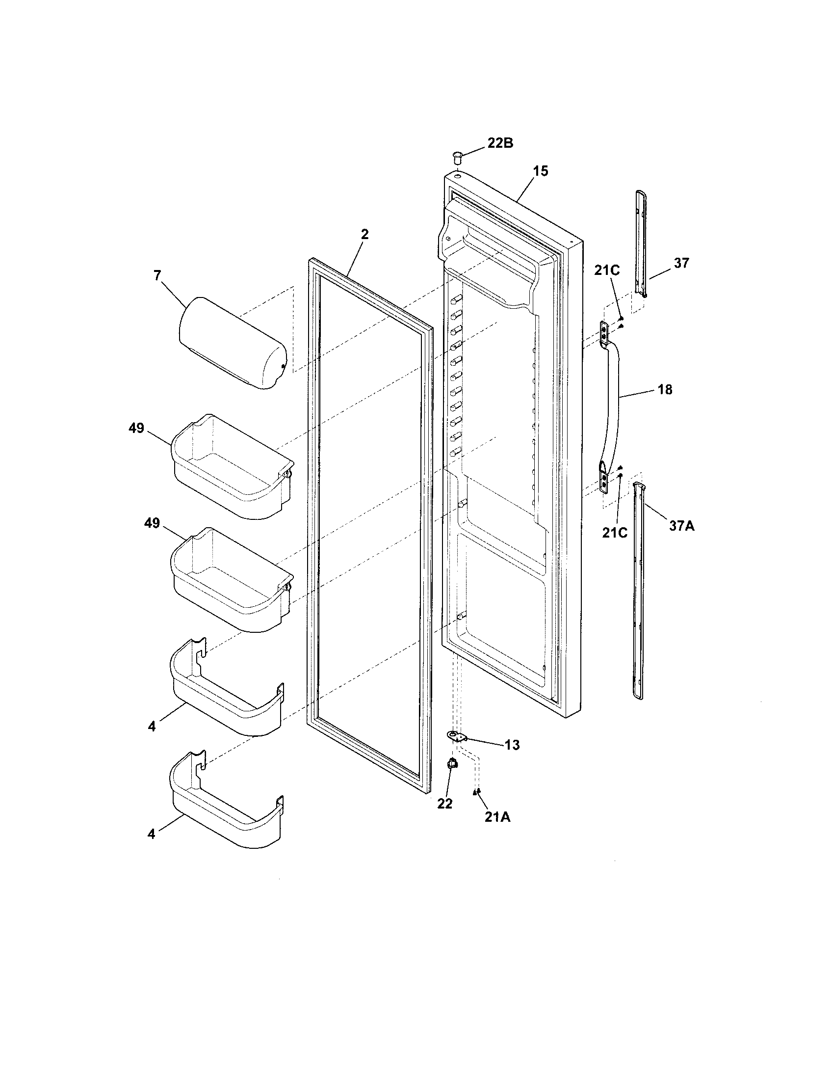 White-Westinghouse WRS26MF5ASJ refrigerator door diagram