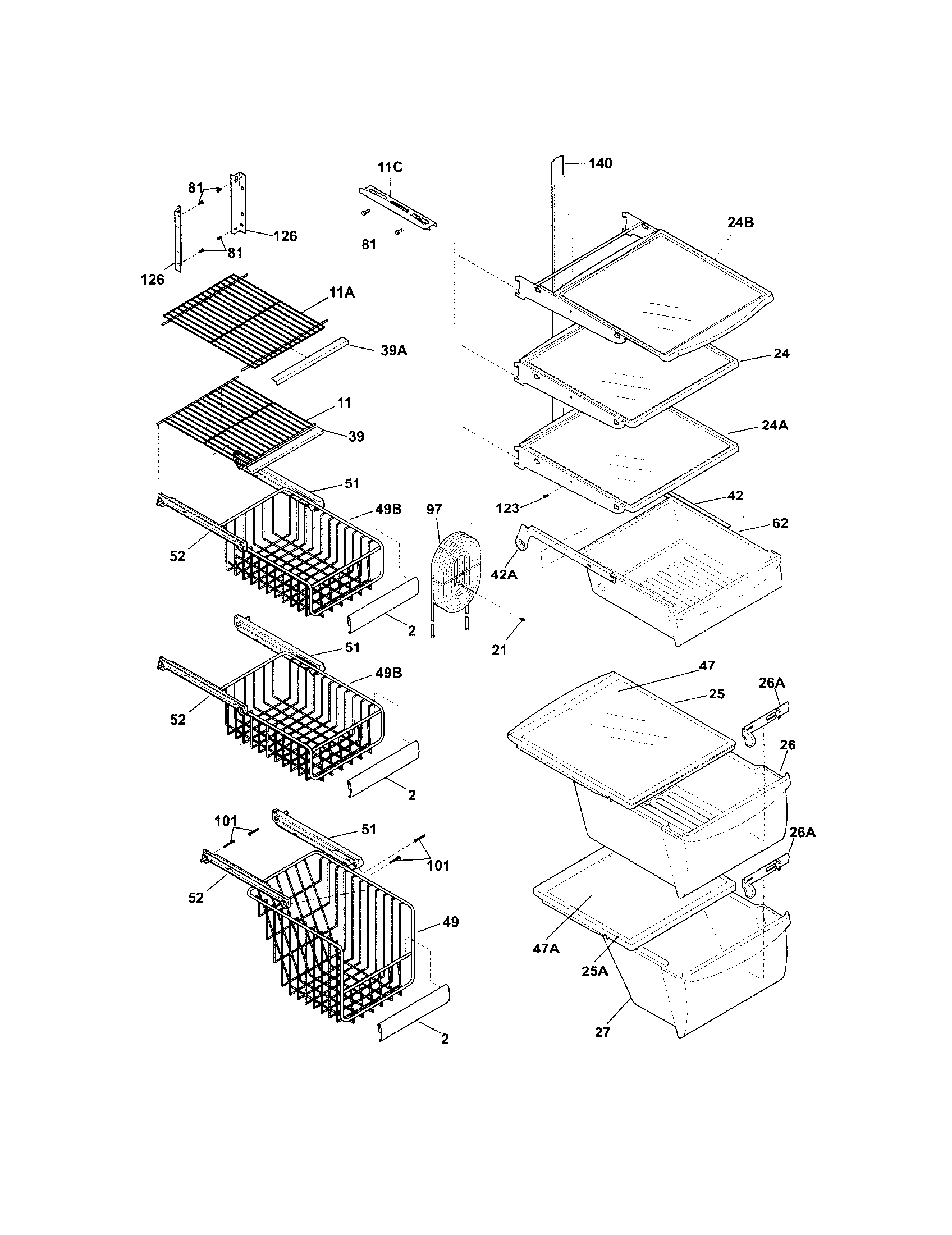 White-Westinghouse WRS26MF5ASJ shelves diagram