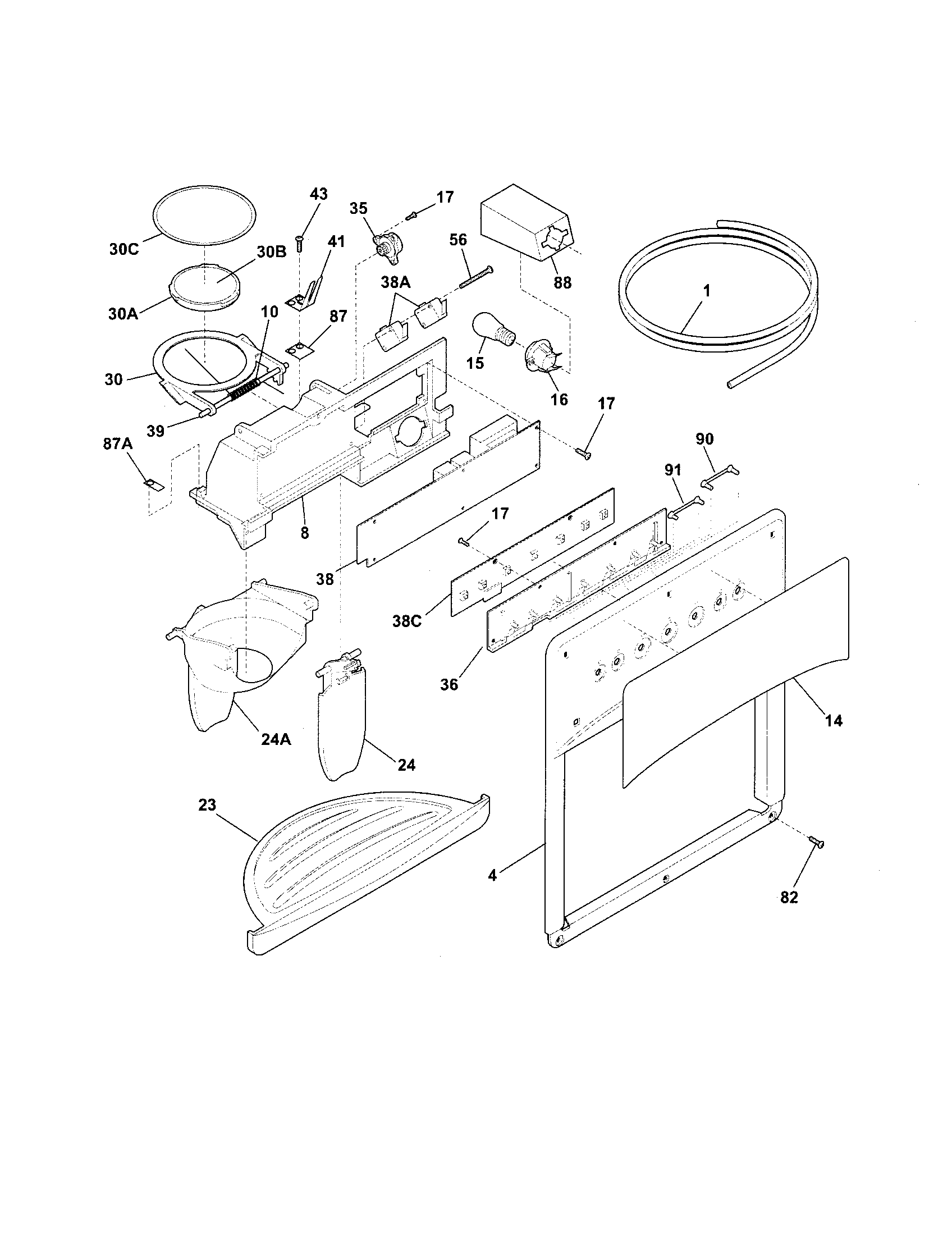 White-Westinghouse WRS26MF5ASJ ice and water dispenser diagram