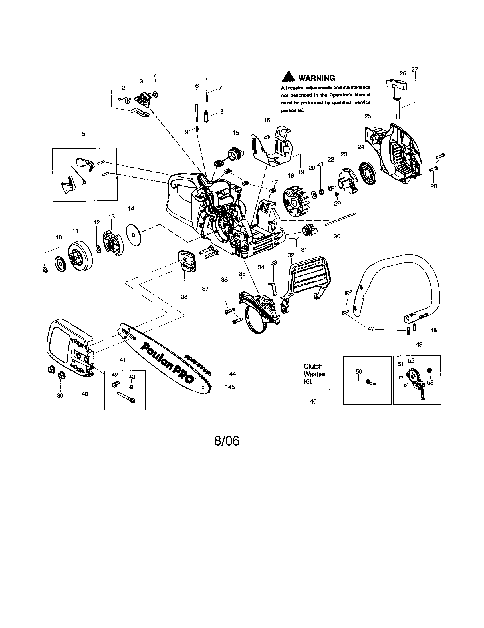 Poulan PPB3416 TYPE 1 chassis/bar/handle diagram