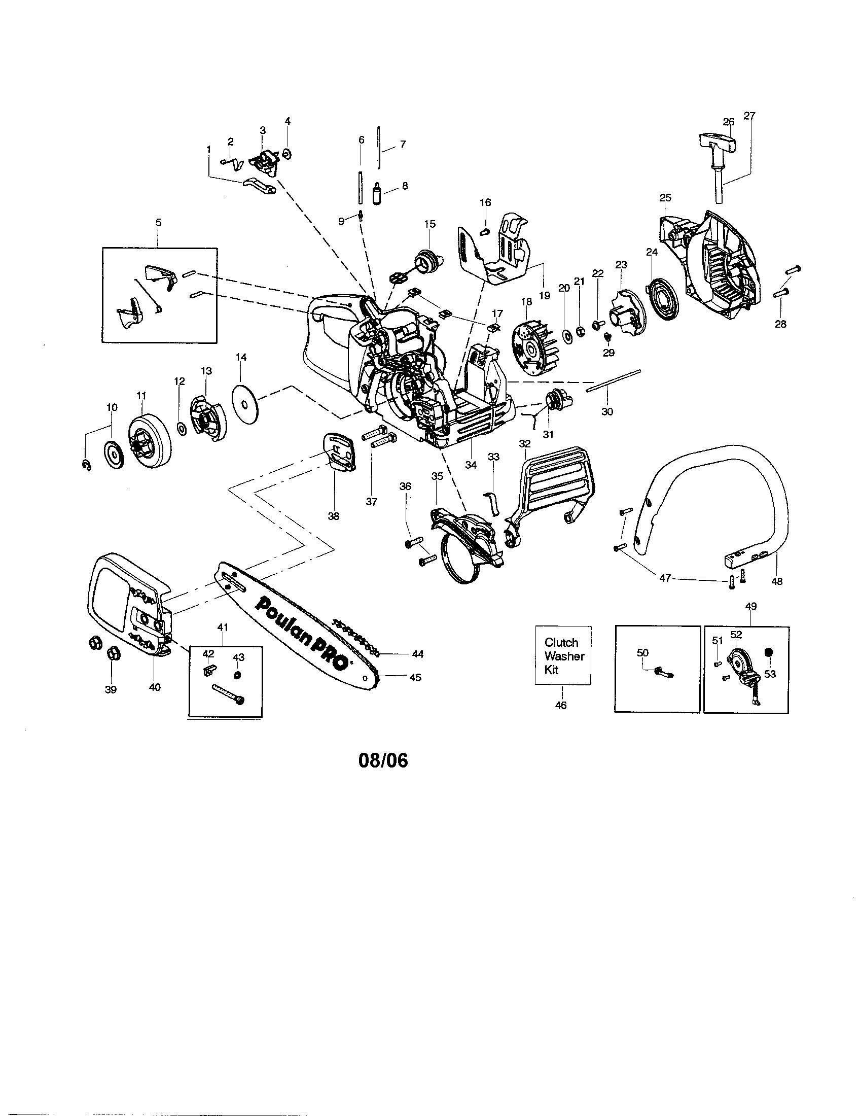 Poulan PPB3416 TYPE 2 chassis/handle/bar diagram