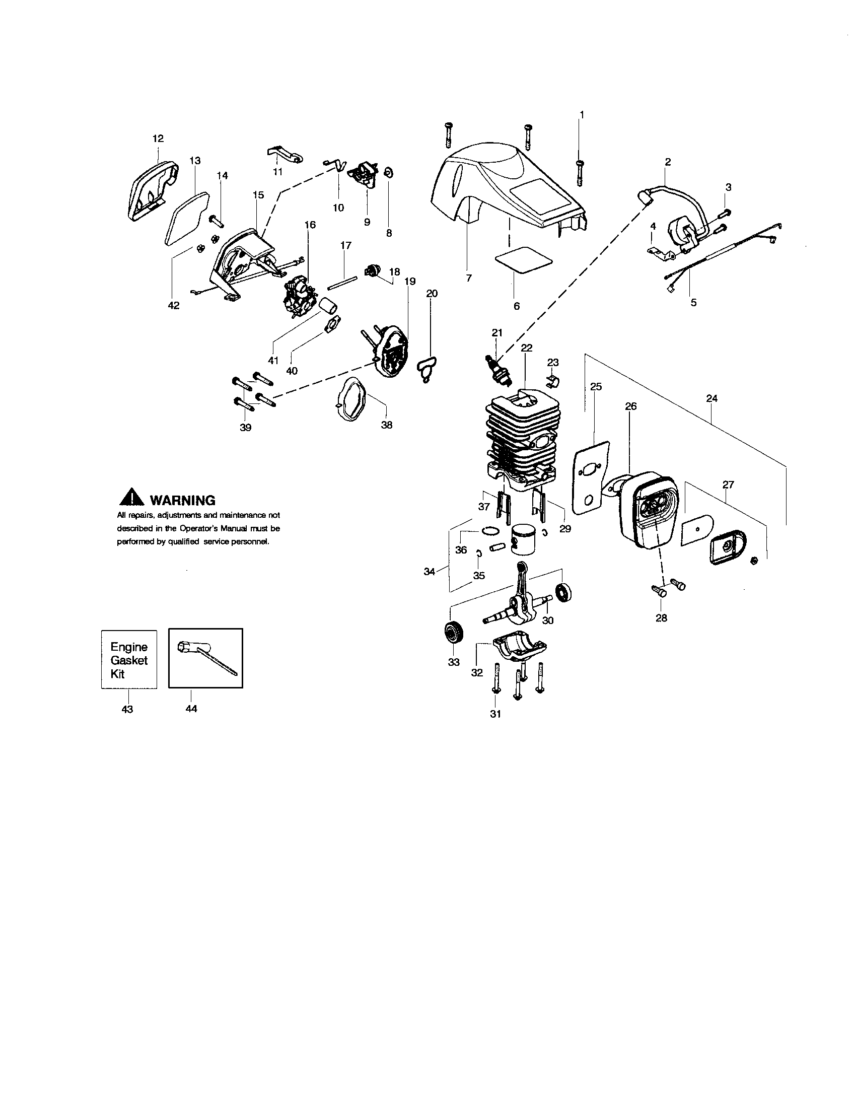 Poulan P3818AV TYPE 1 shield/cylinder/crankshaft diagram