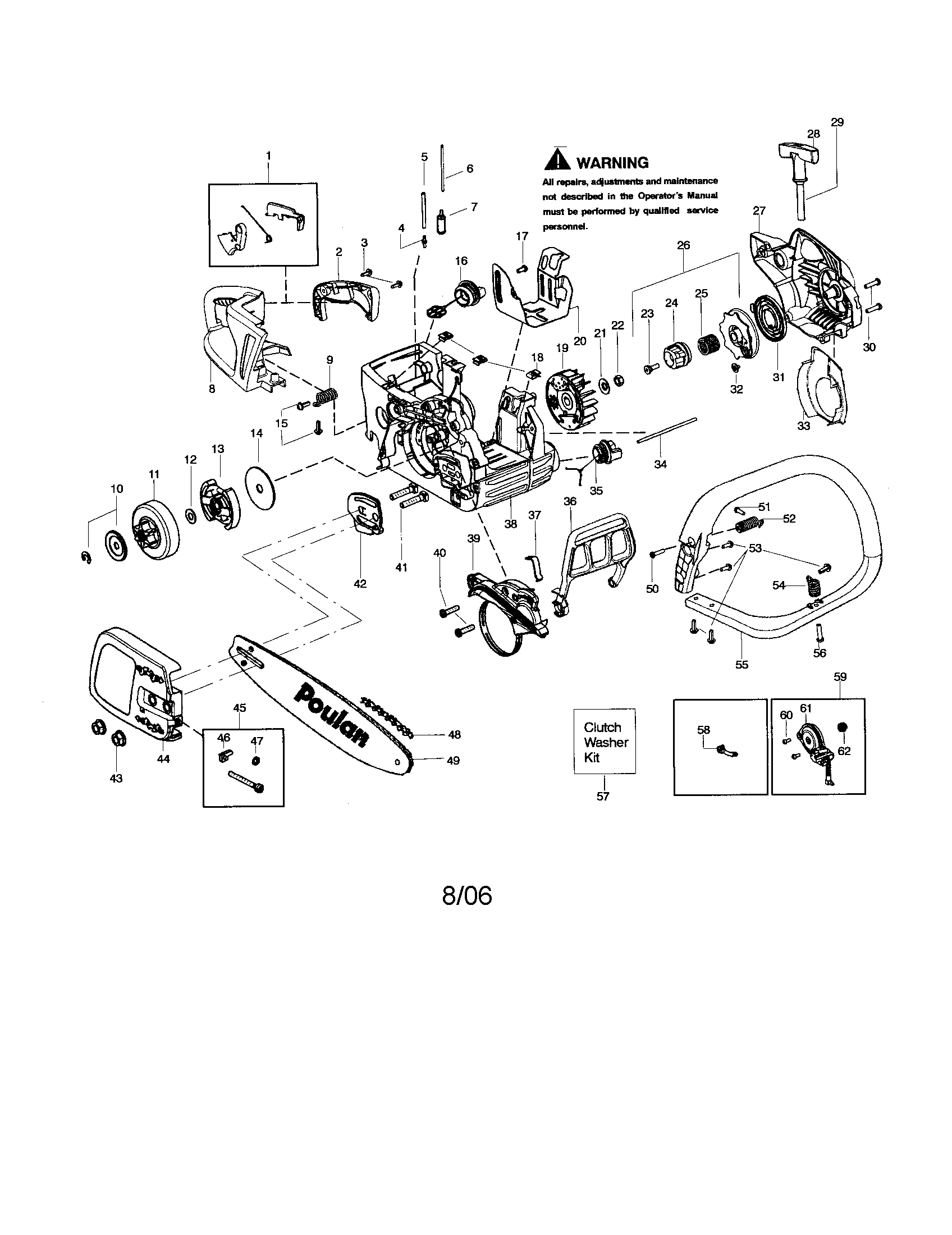 Poulan P3818AV TYPE 2 chassis/bar/handle diagram