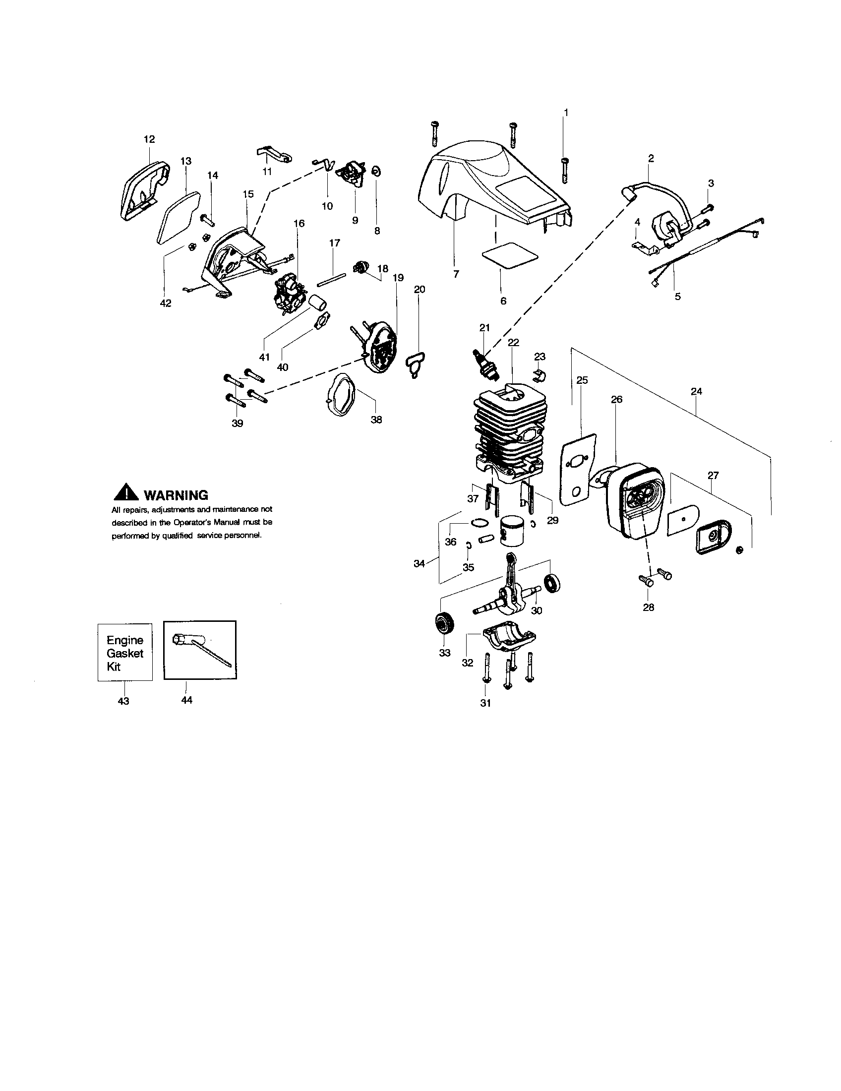 Poulan P3818AV TYPE 2 shield/cylinder/crankshaft diagram