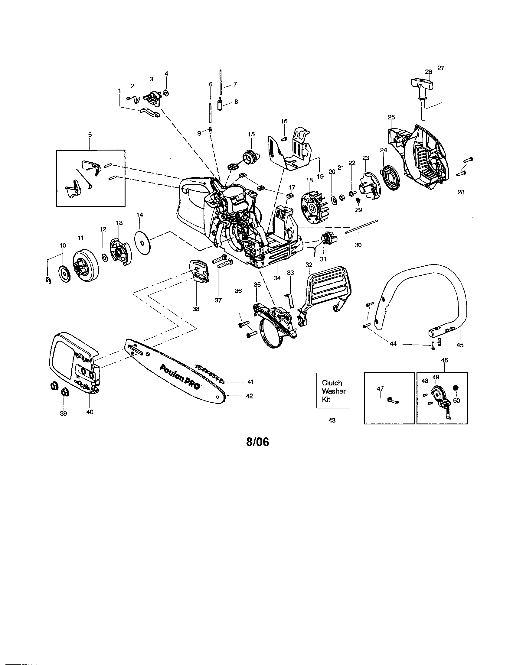 Poulan PP3516 TYPE 2 chassis/bar/handle diagram