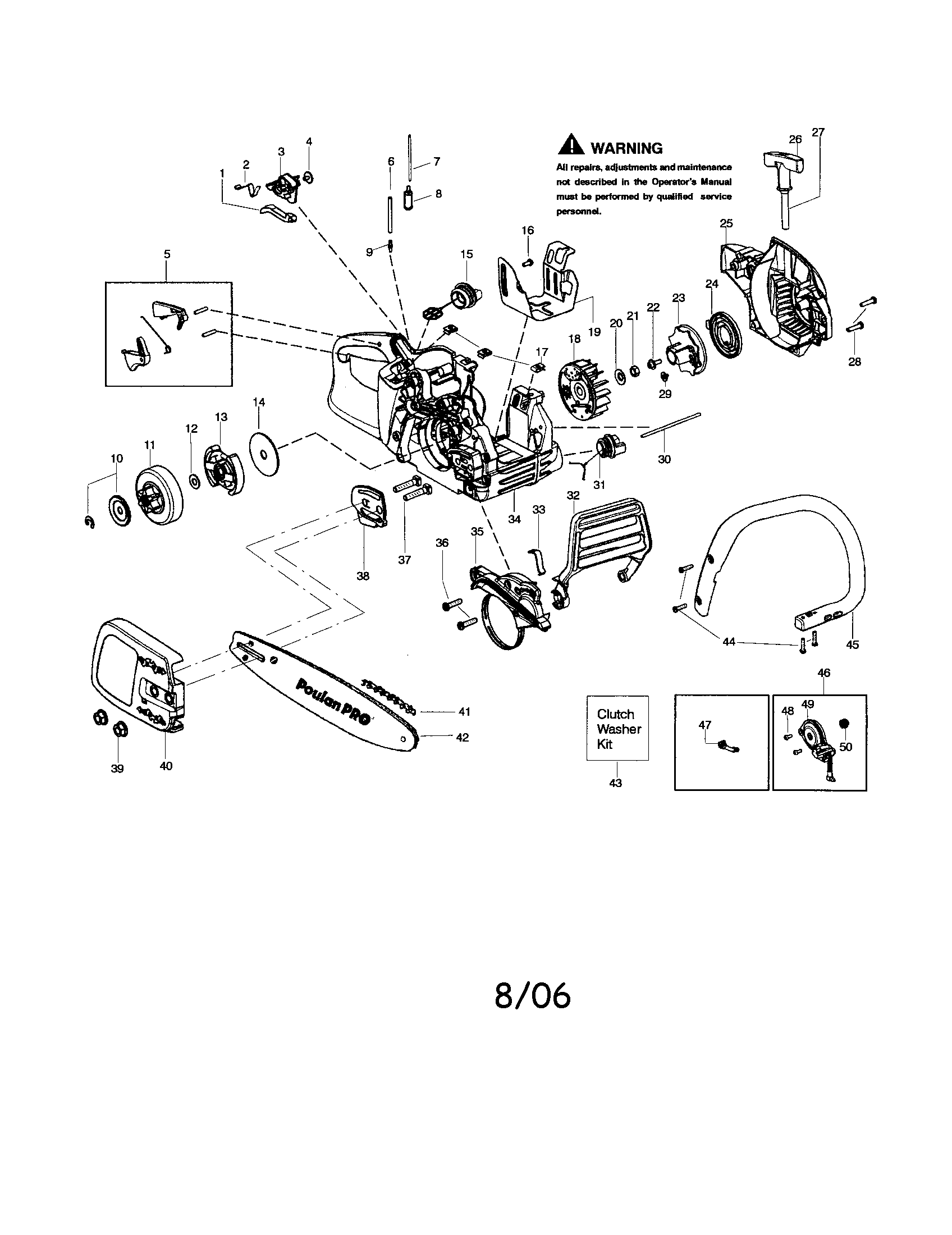 Poulan PP4018 TYPE 1 chassis/bar/handle diagram