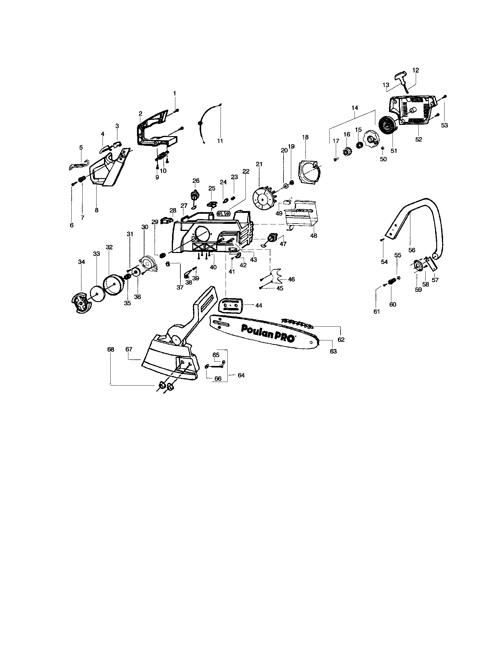Poulan PP4620AVHD chassis/bar/handle diagram