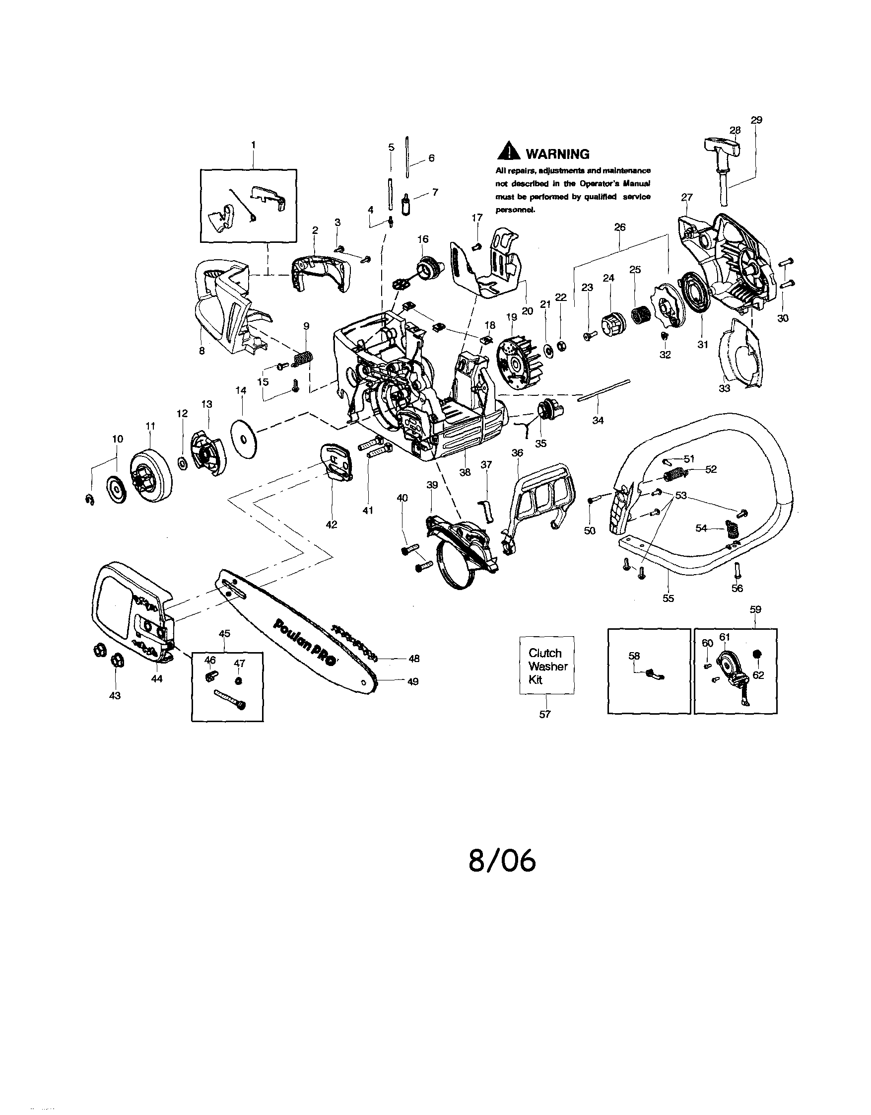 Poulan PP4218AVHD TYPE 1 chassis/bar/handle diagram