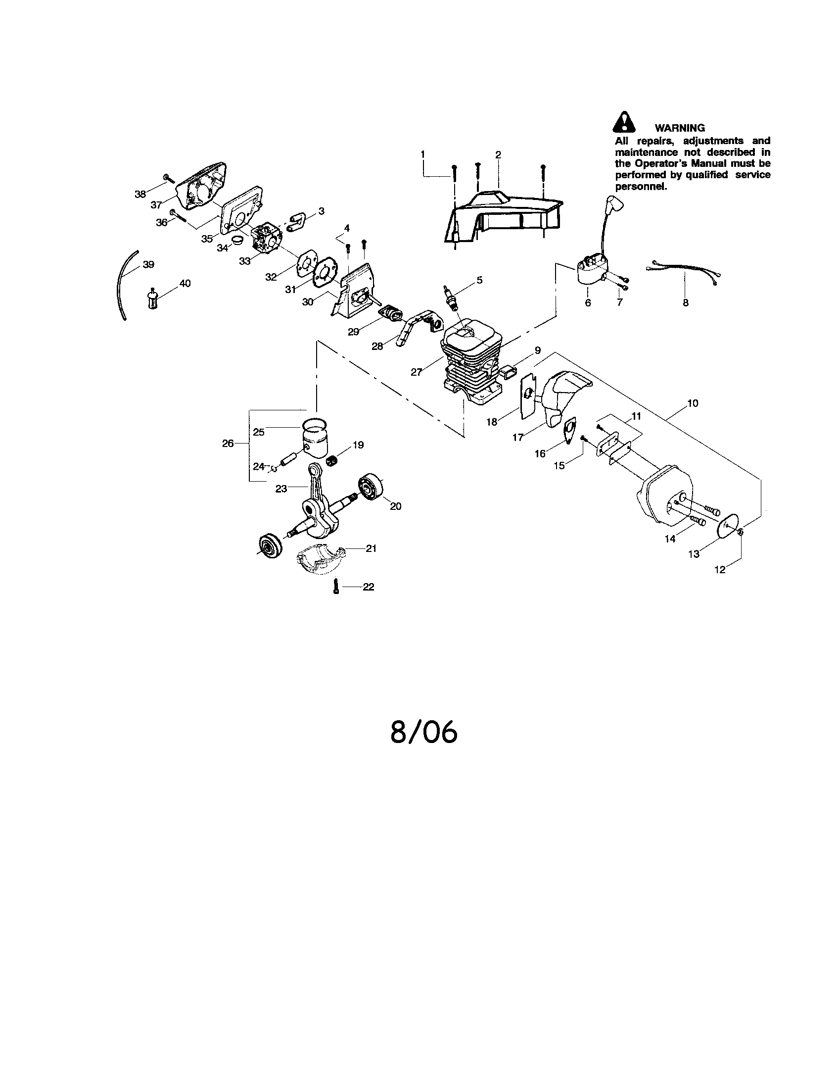 Poulan PP4620AVL cylinder/shield/crankshaft diagram