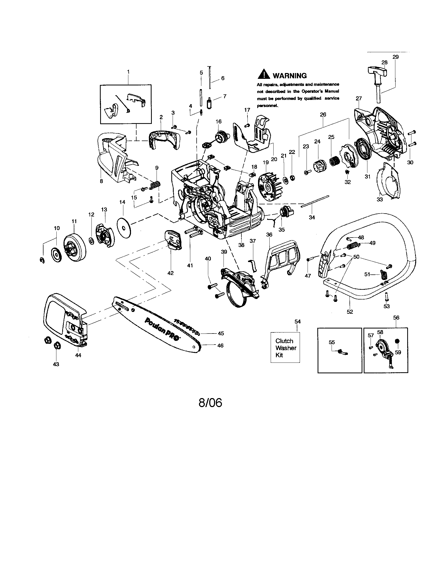 Poulan PP4218AVL TYPE 1 chassis/bar/handle diagram