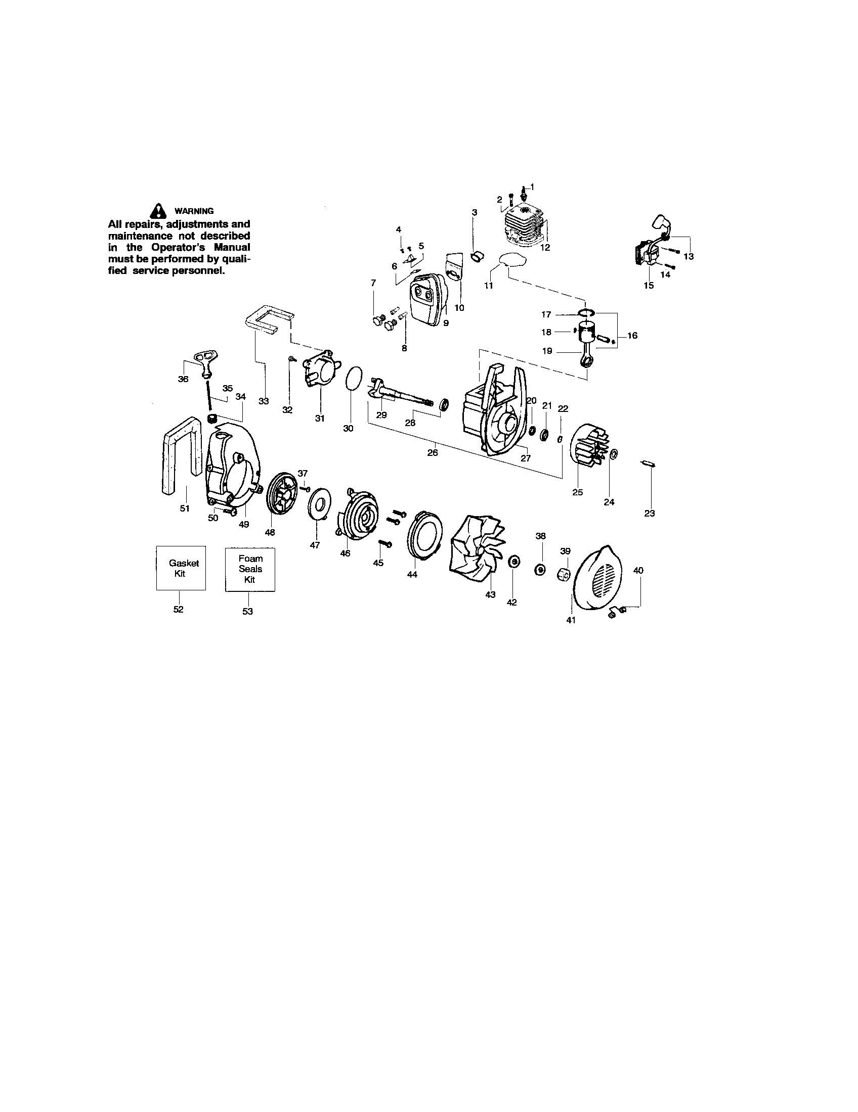 Weed Eater BV1850LE TYPE 1 cylinder/crankshaft/crankcase diagram