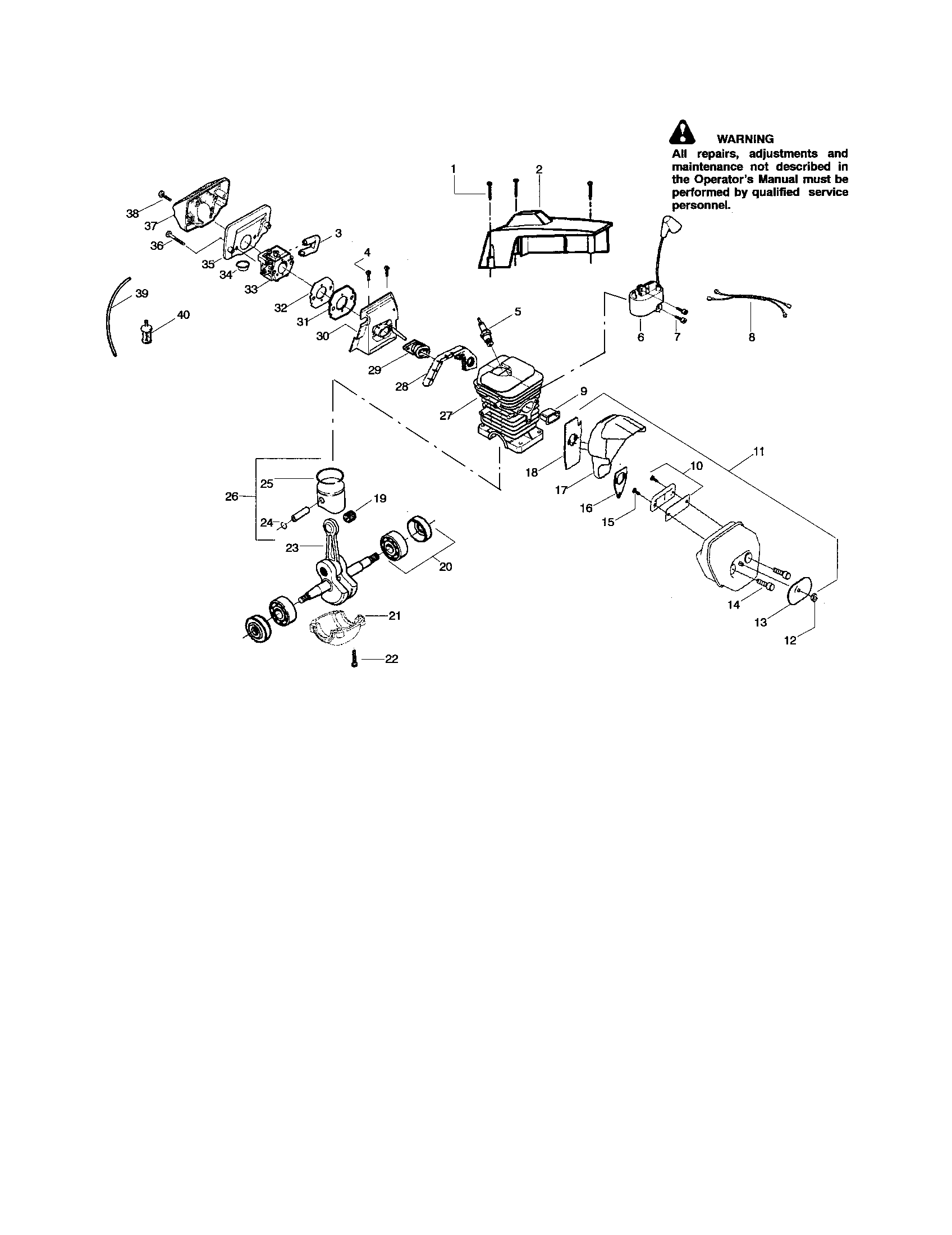 Poulan 2775 TYPE 3 cyinder/crankshaft/shield diagram