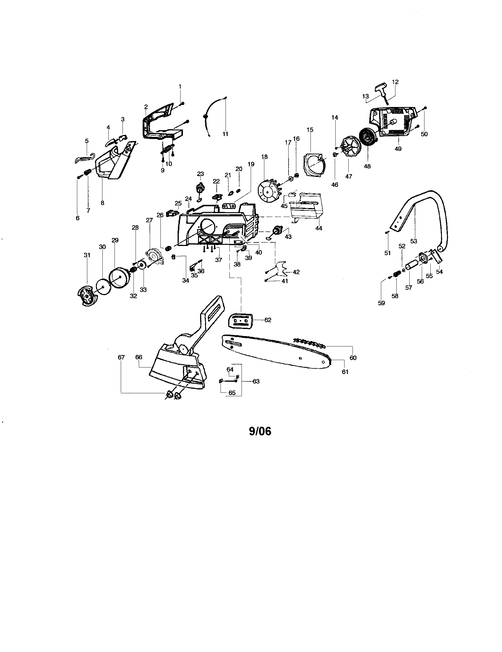 Poulan 2775 TYPE 4 chassis/bar/handle diagram
