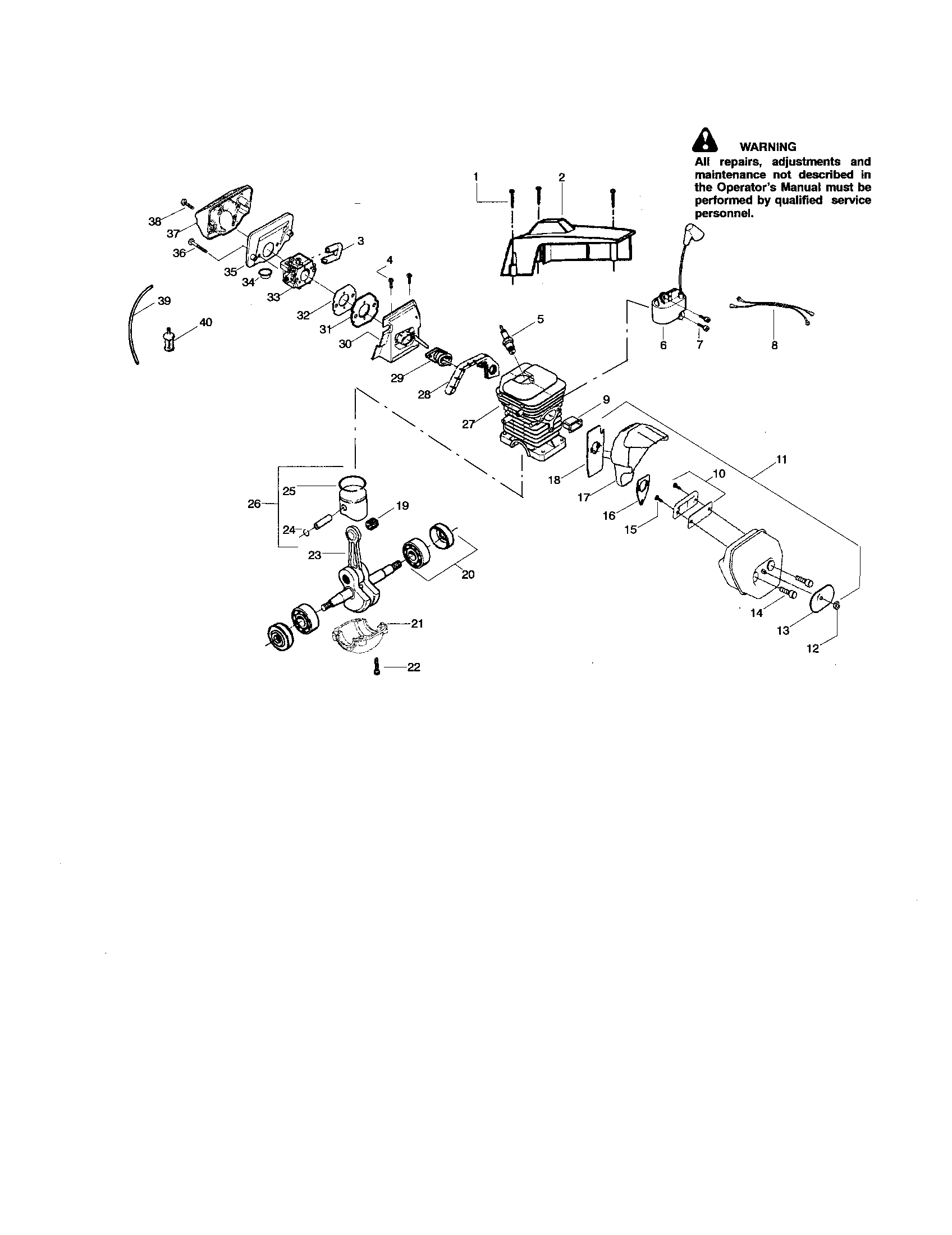 Poulan 2775 TYPE 4 cylinder/shield/crankshaft diagram
