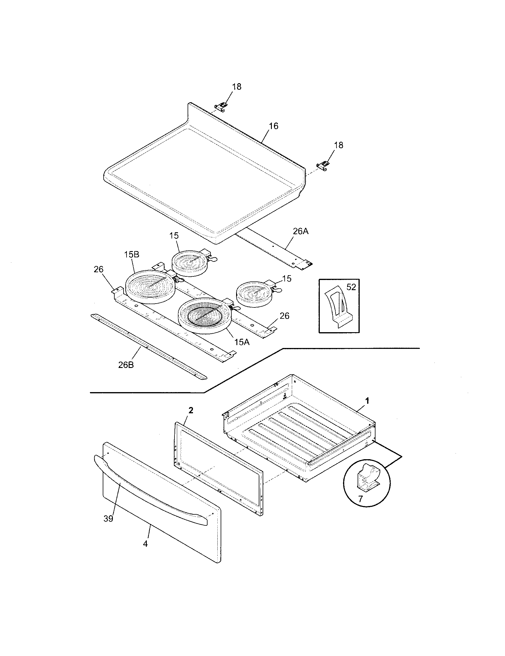Frigidaire GLEFZ369FCB top/drawer diagram