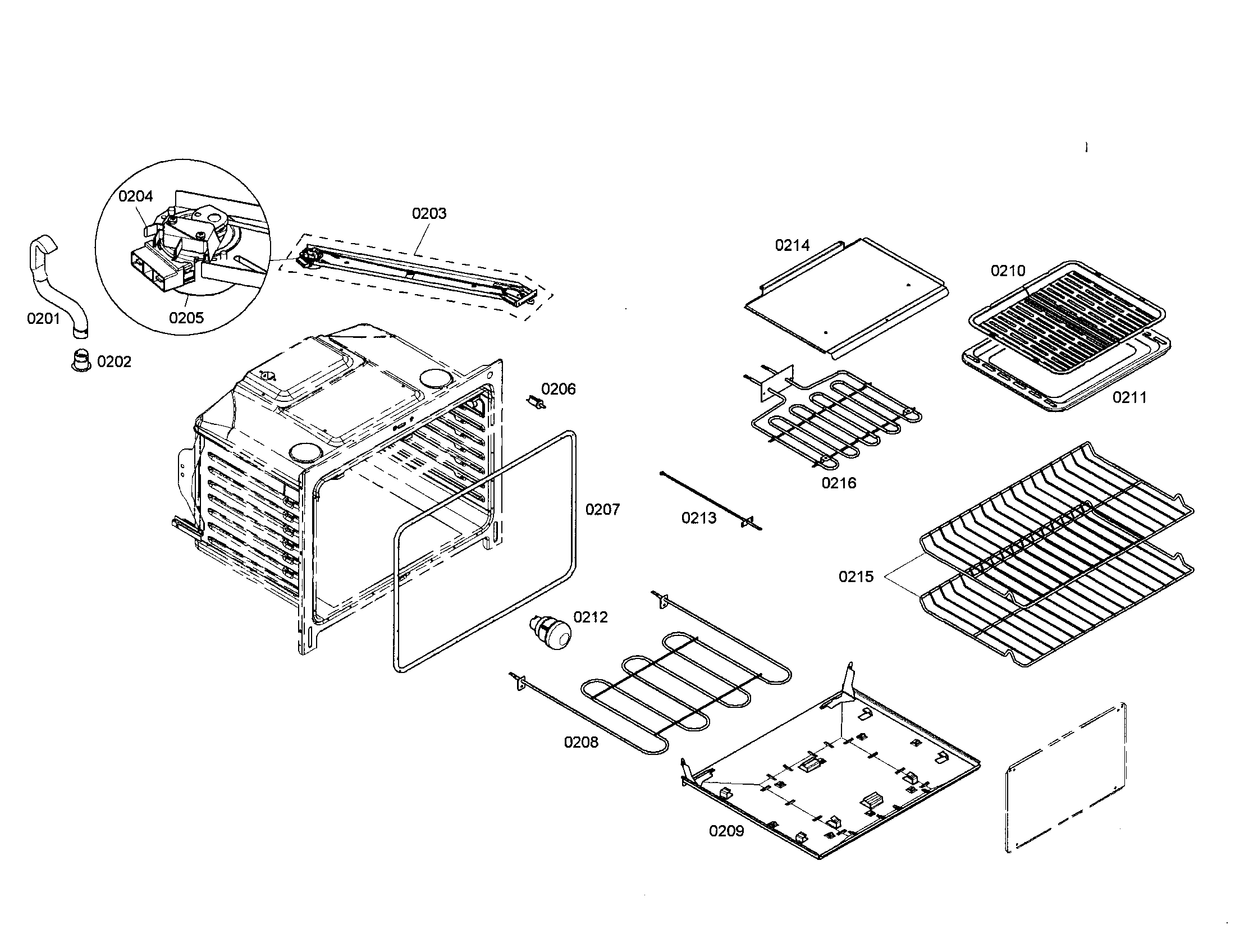 Bosch HES3052U/01 burner/broil/racks diagram