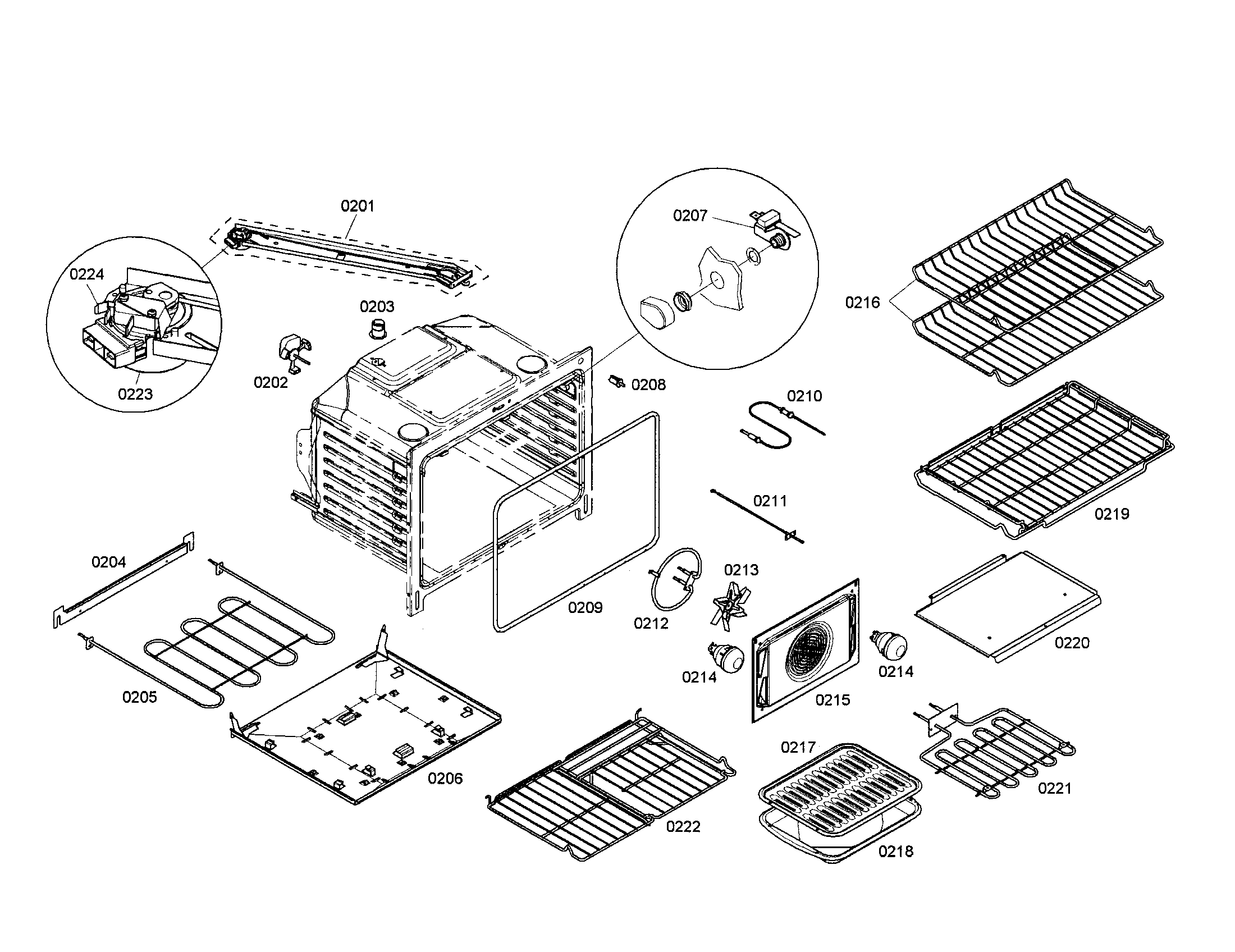 Bosch HEI7282U/01 burner/broil/cabinet diagram