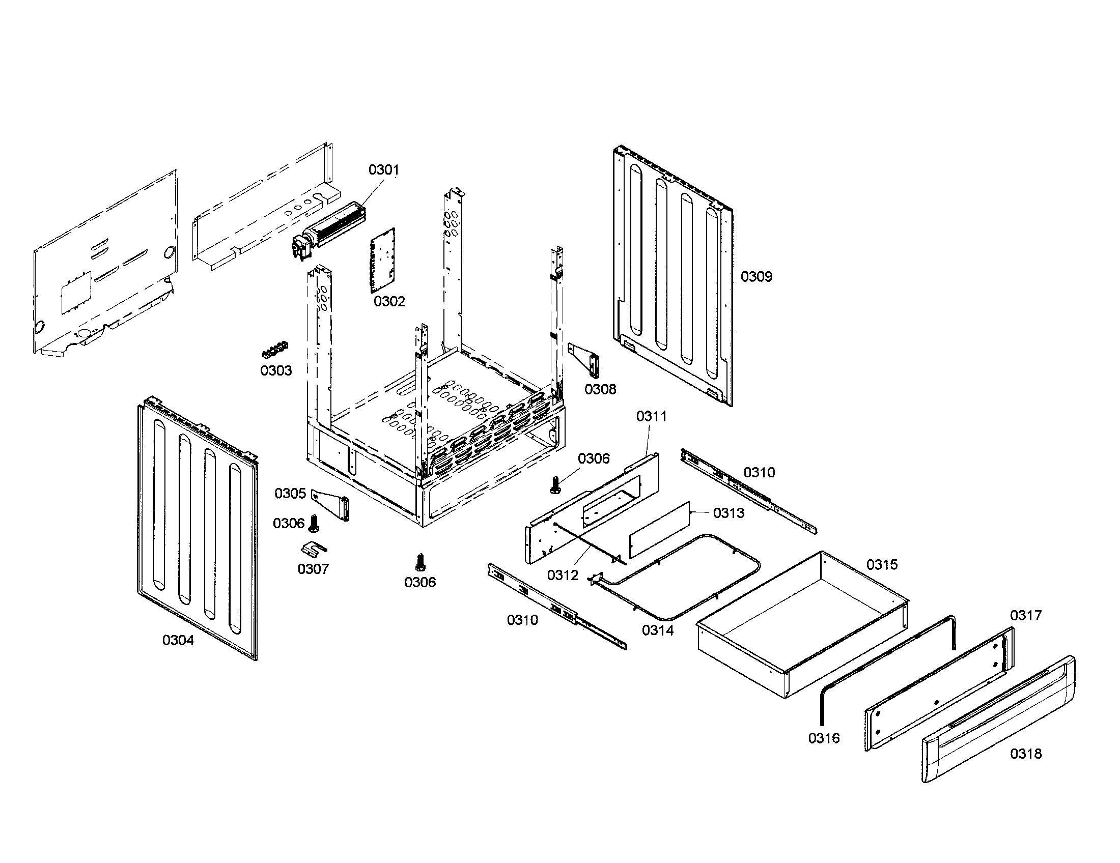 Bosch HEI7282U/01 side panels/drawer diagram